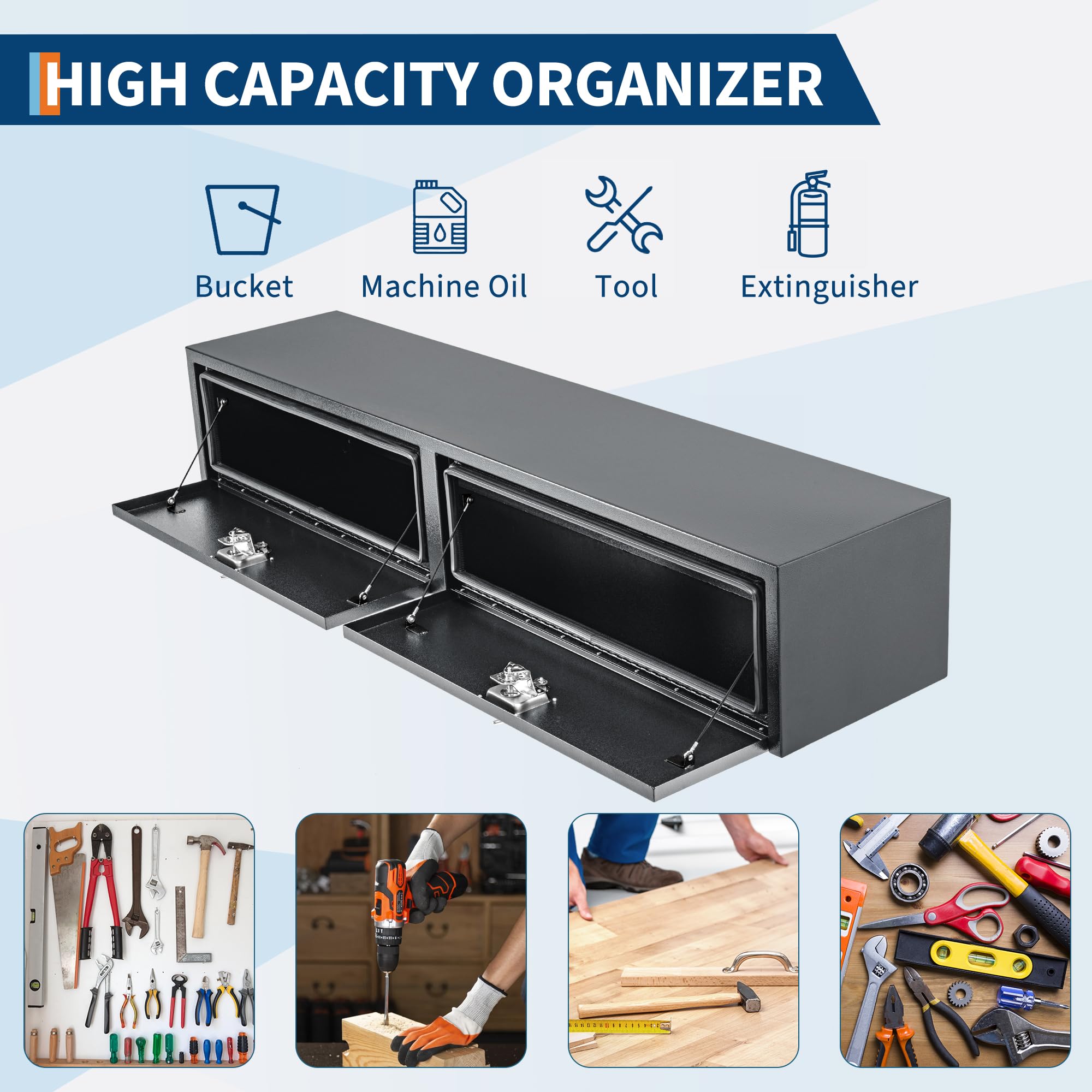 Garvee 48"X16"X13" Heavy Duty Black Steel Underbody Truck Tool Box, T-Handle Lock, Waterproof Storage Chest for Pickup, Truck Bed, RV, Trailer, Durable & Lockable Toolbox – Black Base Silver Flower Spray Plastic
