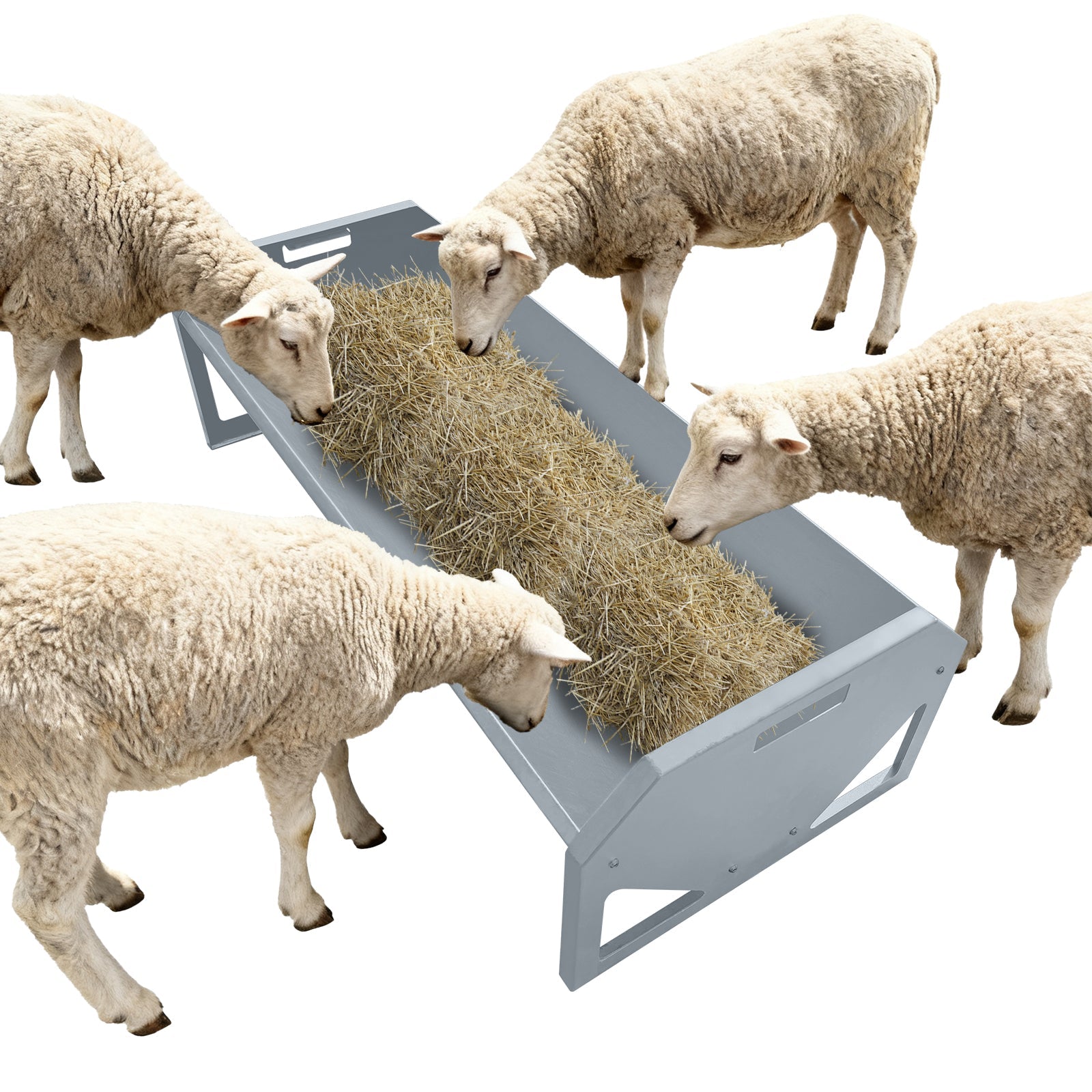 Garvee Livestock Feeder, 45.13" Hay Feeder for 10 Sheep Once, Heavy Duty 22 Gallon Capacity Livestock Feeding Trough for Horse, Goat, Sheep, Cattle, Cow, Alpaca, Silver