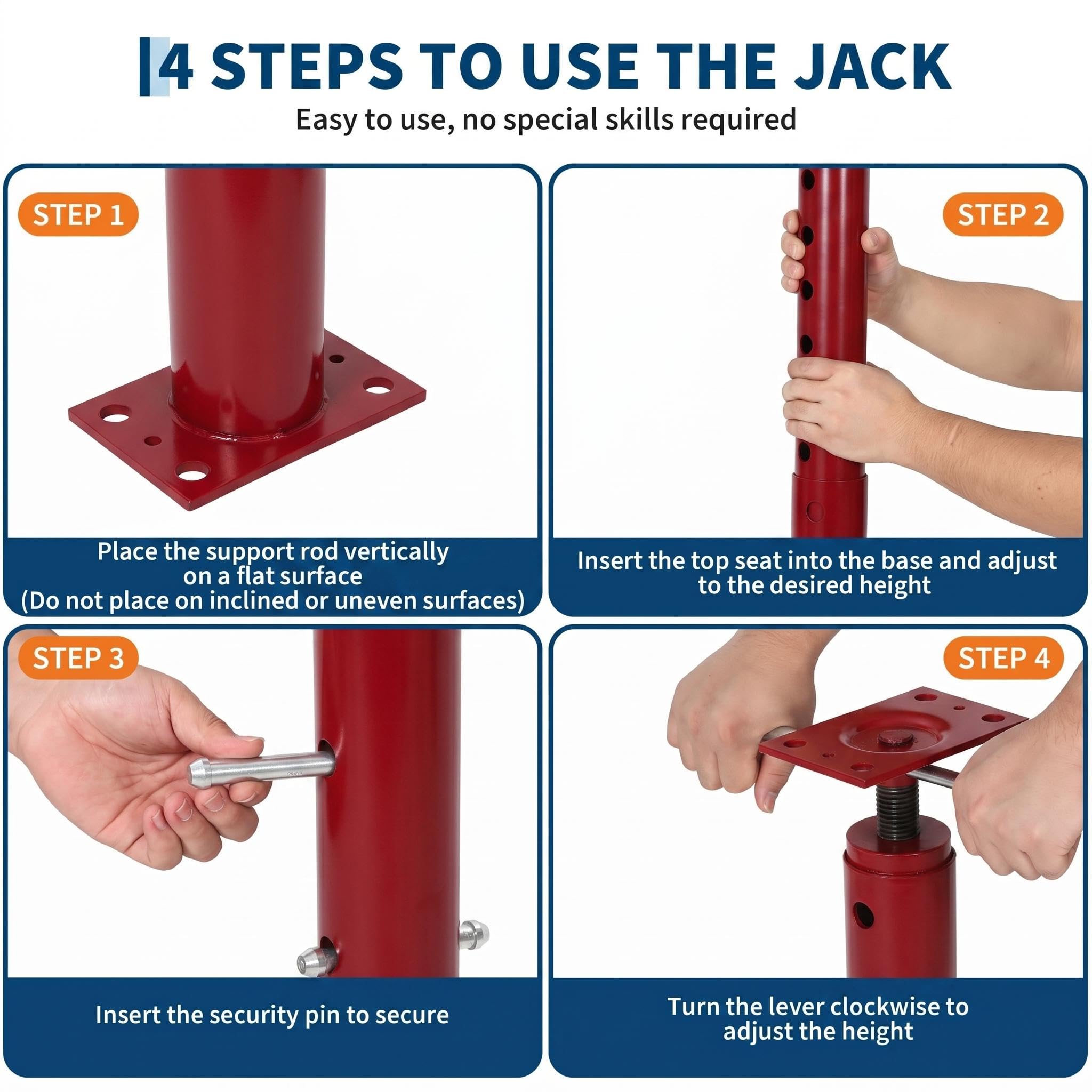 Garvee Adjustable Heavy Duty Jack Posts, 2 Pack, 53-93in Height, 18,000 lbs Capacity – Steel Support for Leveling, Lifting, and Supporting Joist Beams, Permanent Construction Use – Red, 53-93in