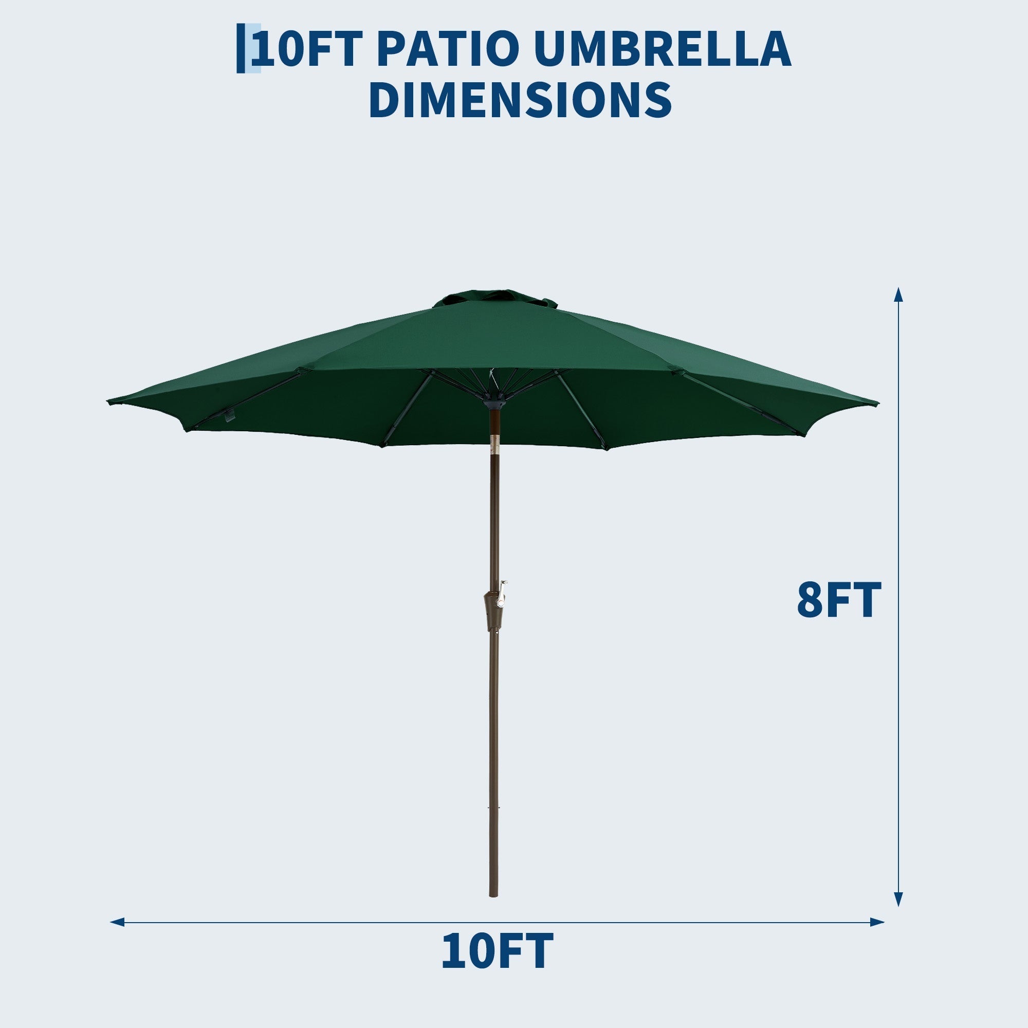 Garvee 10FT Outdoor Patio Umbrella, Outdoor Table Umbrella with Push Button Tilt and Crank, Market Umbrella with 8 Sturdy Ribs, UV Protection Waterproof for Garden Backyard Deck Pool, Dark Green