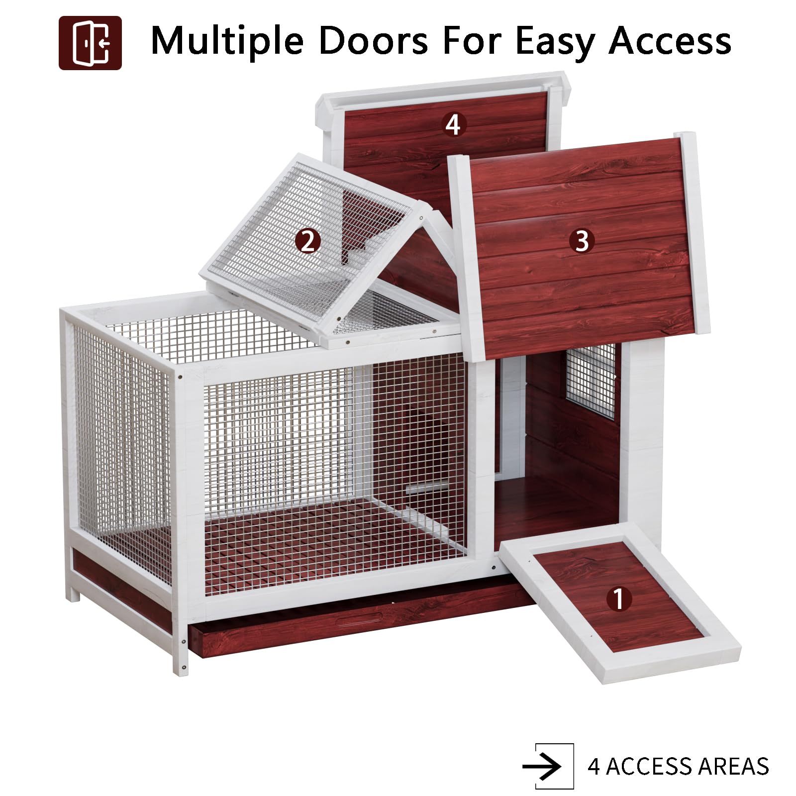 Garvee Large Outdoor Rabbit Hutch, Weatherproof 2-Story Bunny Cage with Removable Wire Netting, Wooden Indoor Outdoor Pet House, Waterproof Roof & Pull-Out Tray, White