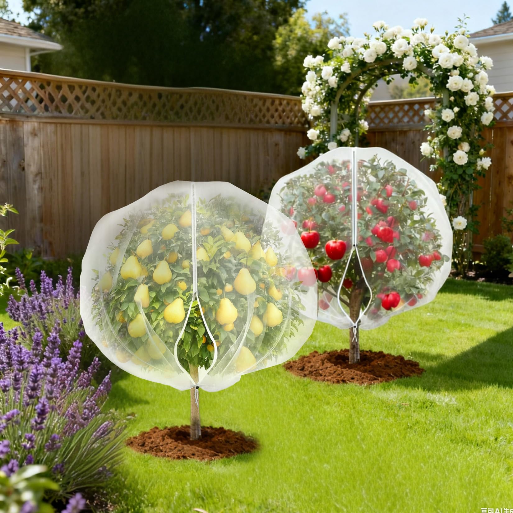 Garvee Fruit Tree Netting for Blueberry Bushes & Plants, 2-Pack 60-Mesh Covers in 8 x 8 FT and 10 x 10 FT with Zippers and Drawstrings, White