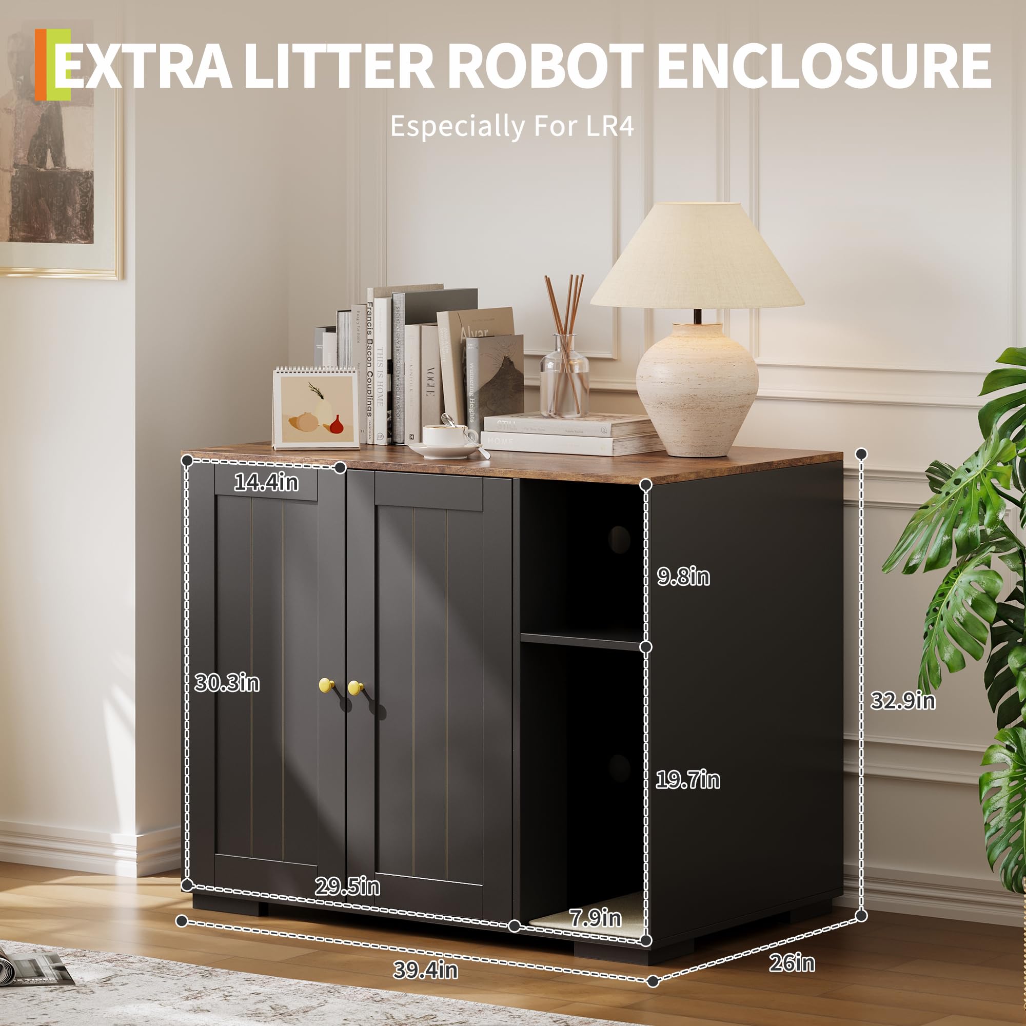 Garvee Extra Large Cat Litter Box Enclosure with Scratch Pad, Automatic Cleaning, Dog-Proof, Wood, Power Outlet, Spacious Storage, Home Use