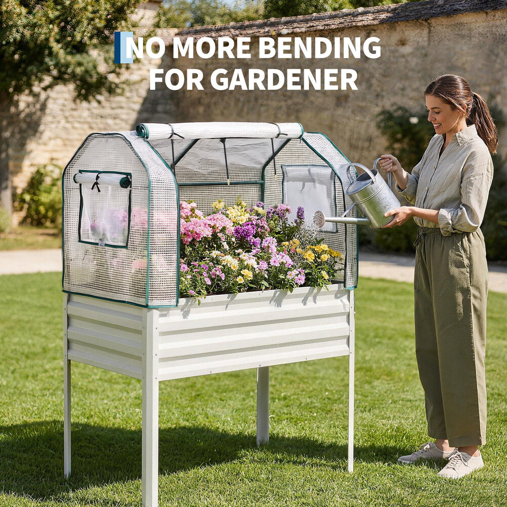 Garvee Raised Garden Bed with Legs 48" × 24" × 55", Galvanized Metal Planter with PE Cover, 31.5" Height & Spray Tube for Vegetables