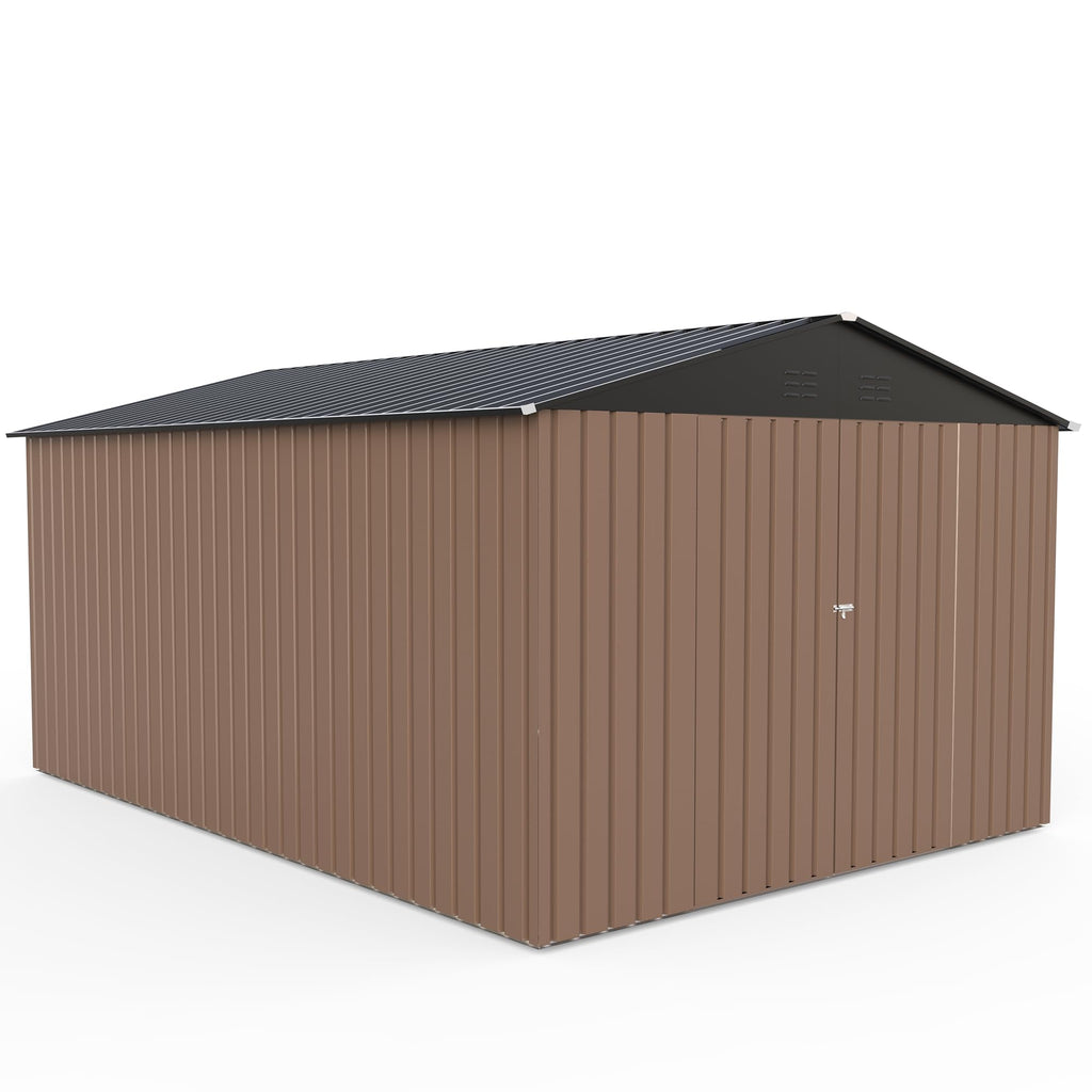 Garvee Spacious 8x12 FT Metal Outdoor Storage Outdoor Storage - Reinforced Frame, Lockable T-Type Door, Weatherproof, Ideal for Garden Tools & Bikes - Brown with Dark Roof