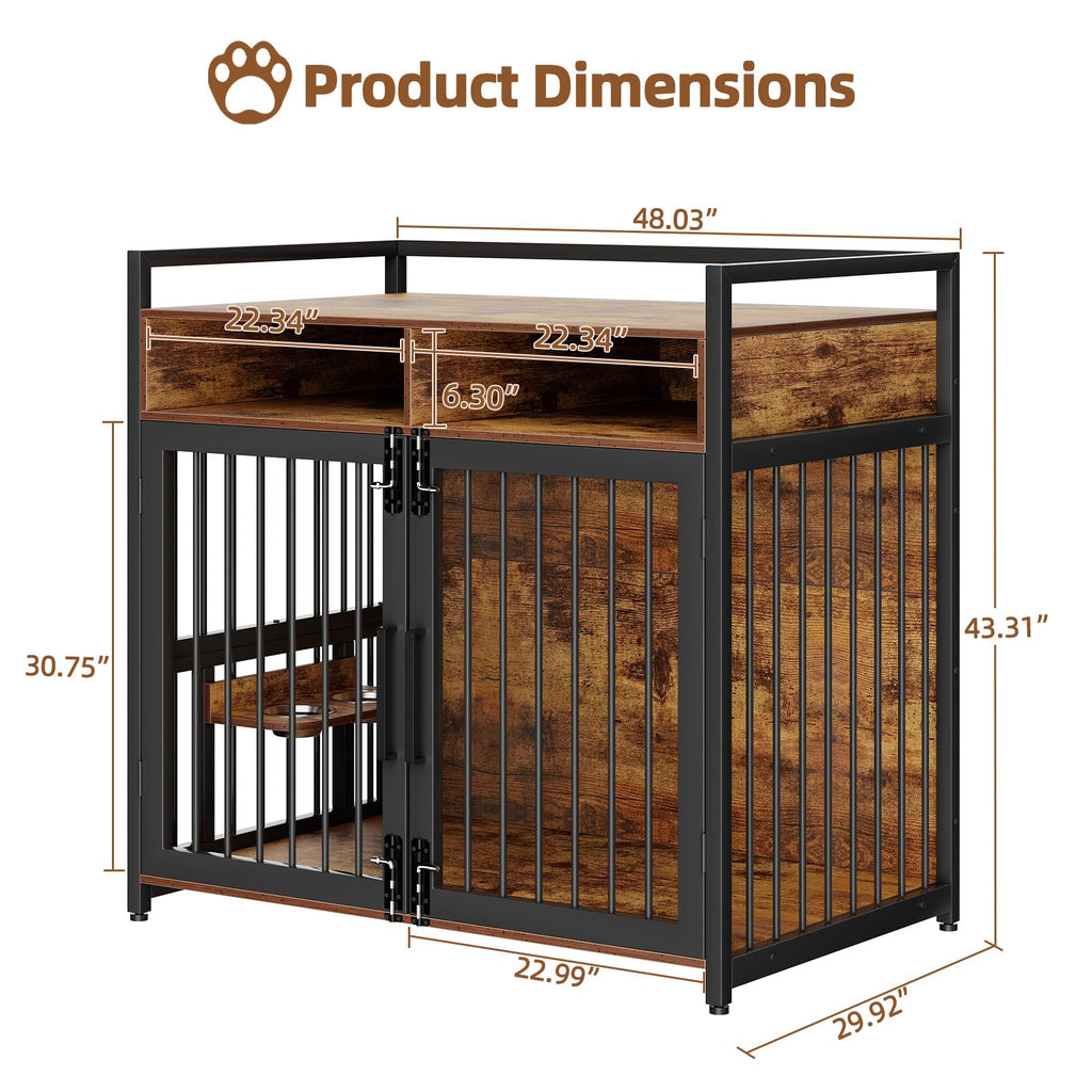 Garvee 48 Inch Dog Crate Furniture, Chew-Resistant Wooden Dog Cage Indoor with Doors, Dog House Side End Table, Heavy Duty Indoor Kennel for Medium/Large Dogs