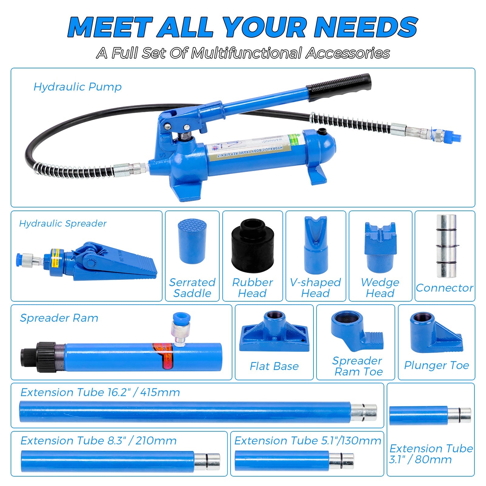 Garvee Porta Power Hydraulic Jack Kit – 4 Ton, 8,800 lbs Heavy Duty Frame Repair Set, 3.9ft (1.2m) Oil Hose, Portable Auto Body Frame Straightener for Car, Truck, Garage, Storage Case Included, FLD-4T-1.2m Hydraulic Separation Top Repair Kit Blue