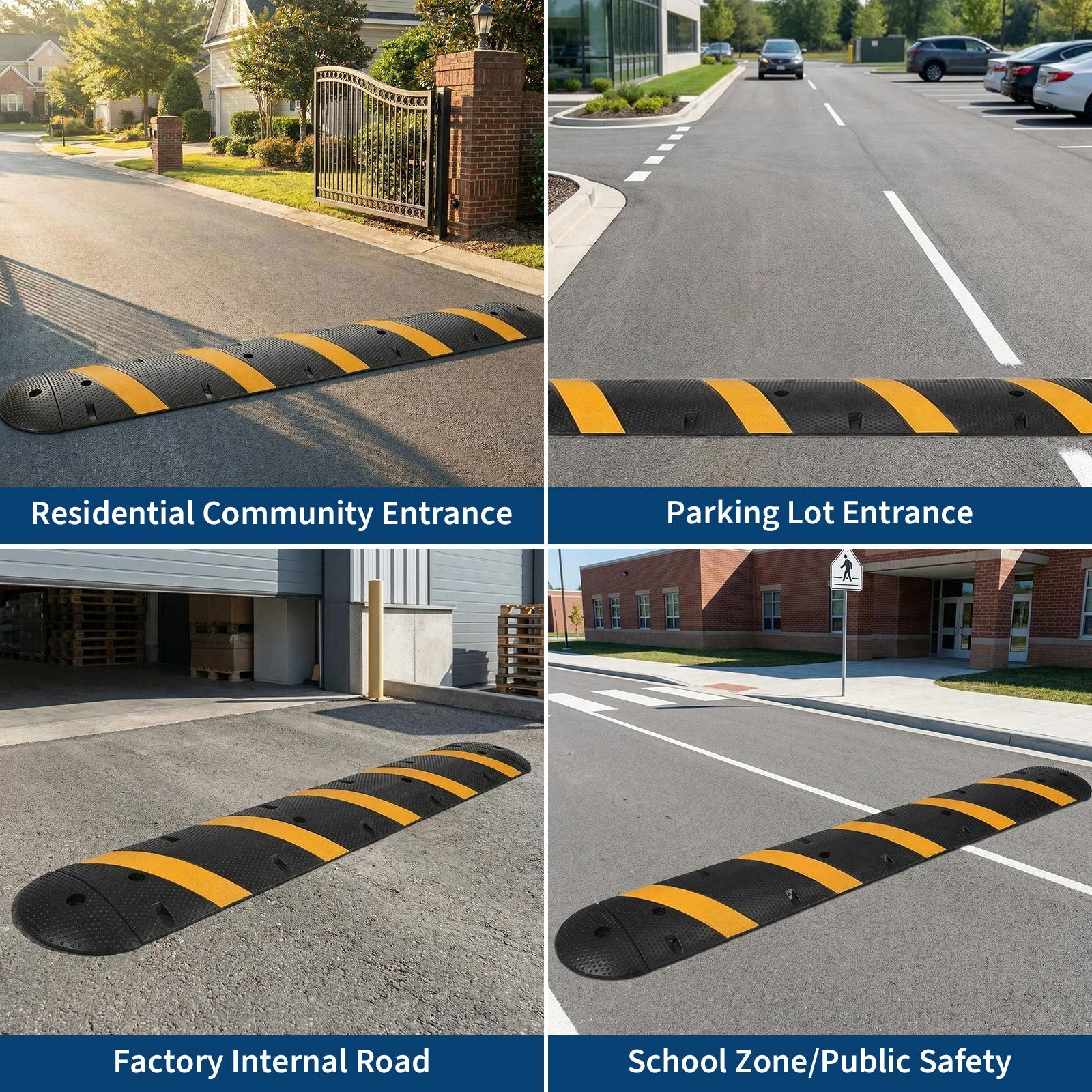 Garvee Heavy Duty Rubber Speed Bump 72" with Reflective Stripes & End Caps, 25000 LBS Capacity for Driveway, Garage & Road Safety