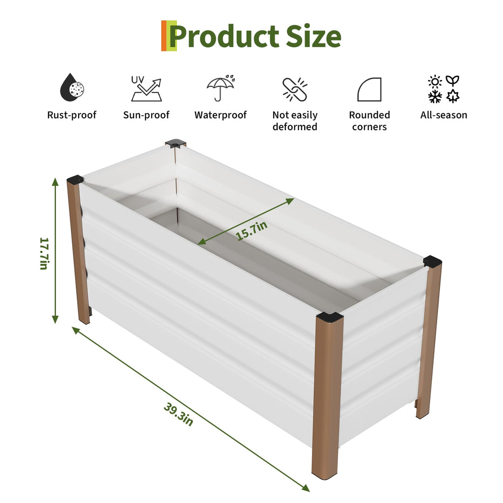 Garvee 39" Aluminum Raised Garden Bed, 18" Deep Rustproof Planter Box with Drainage Holes & Rounded Edges for Patio, Balcony & Garden, Beige