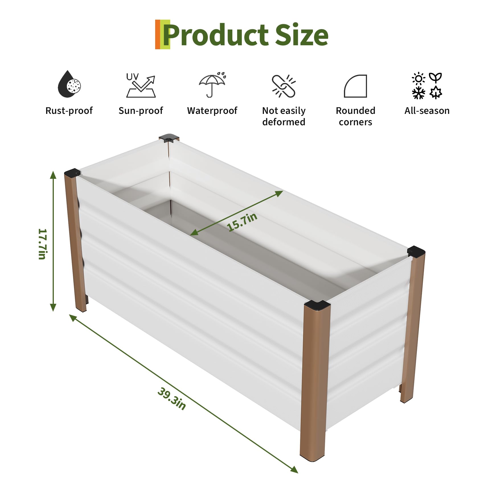 Garvee 39" Aluminum Raised Garden Bed, 18" Deep Rustproof Planter Box with Drainage Holes & Rounded Edges for Patio, Balcony & Garden, Beige