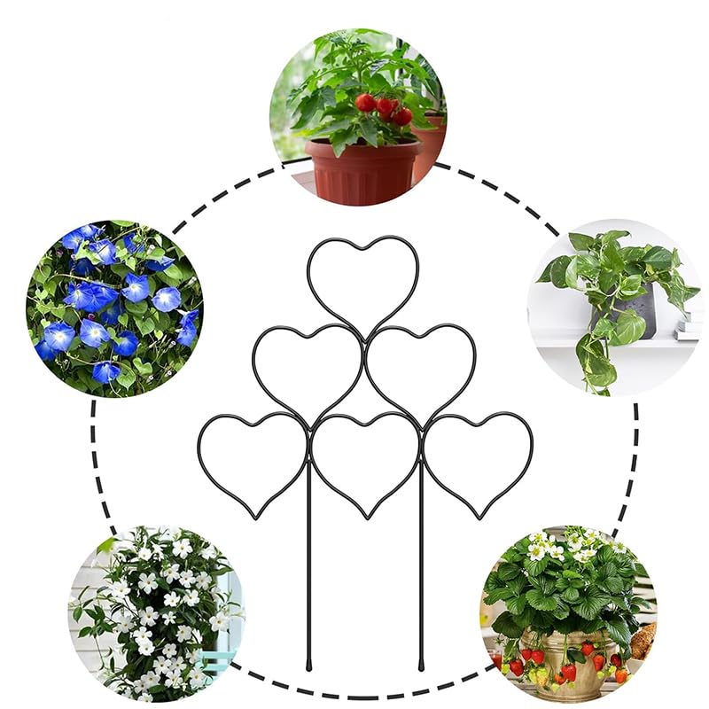 Garvee 12-Pack Heart-Shaped Metal Trellis for Climbing Plants, Stackable Rust-Resistant Garden Trellis for Potted Vines, Ivy, Pothos & Hoya, Indoor Outdoor Plant Support with Ties
