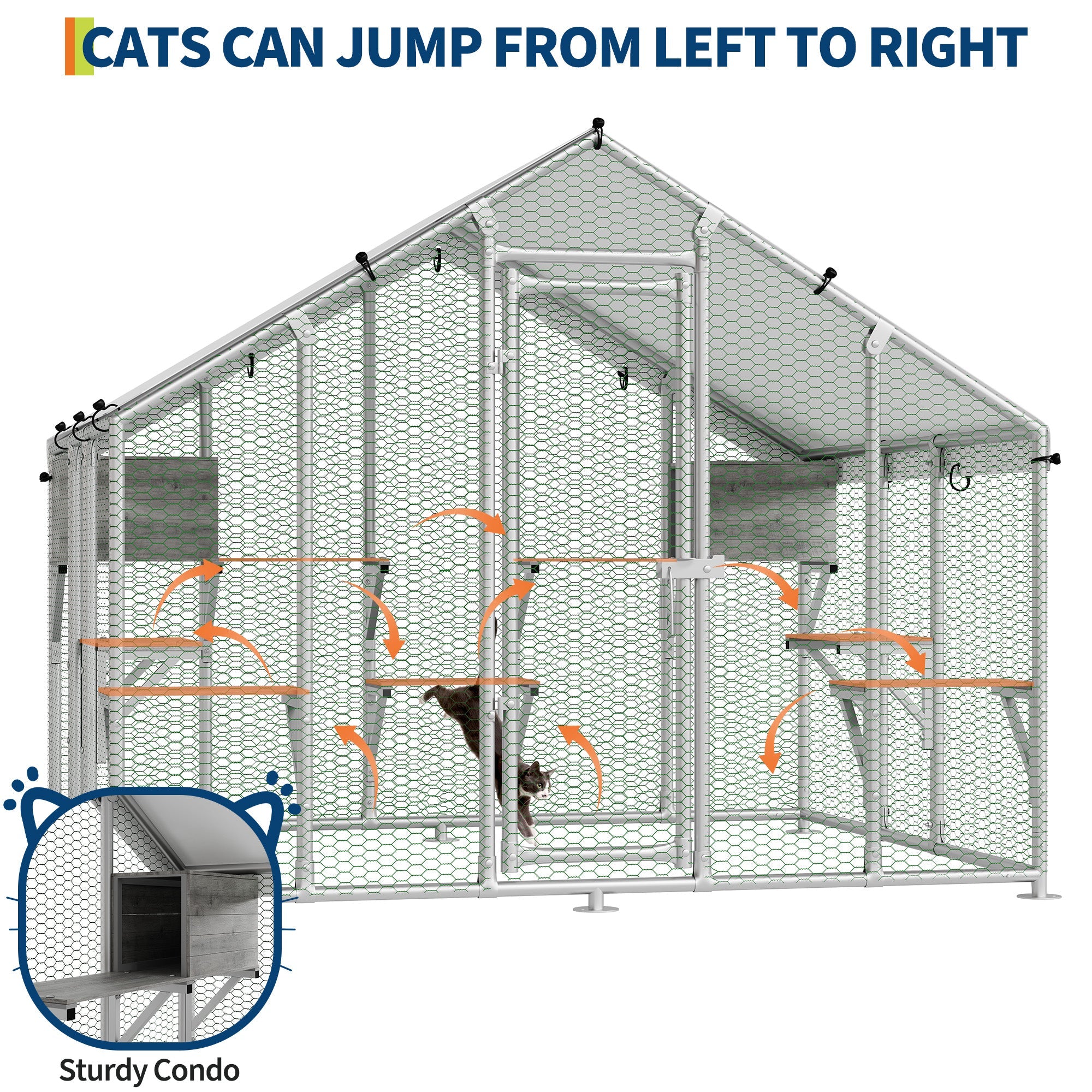 Garvee 94.5" Extra Large Outdoor Catio Cat Enclosure, Galvanized Steel Cat Patio with Waterproof UV-Resistant Roof, Cats Shelter with 7 Platforms and 2 Resting Box for Backyard Patio
