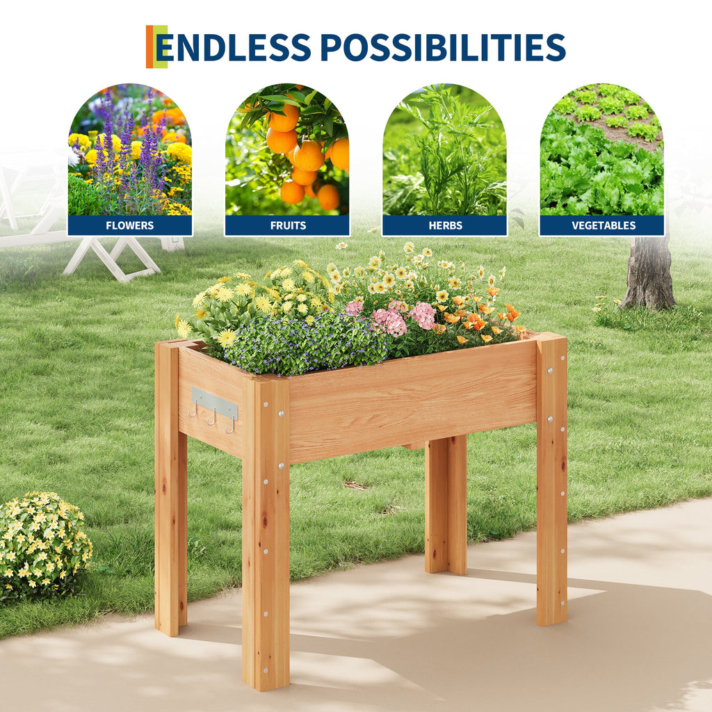 Garvee Ergonomic Elevated Wooden Raised Garden Bed with Legs & Hooks, 34" x 18" x 30" Planter Box with Non-Woven Liner, Easy Assembly for Vegetables, Herbs & Flowers, Oak