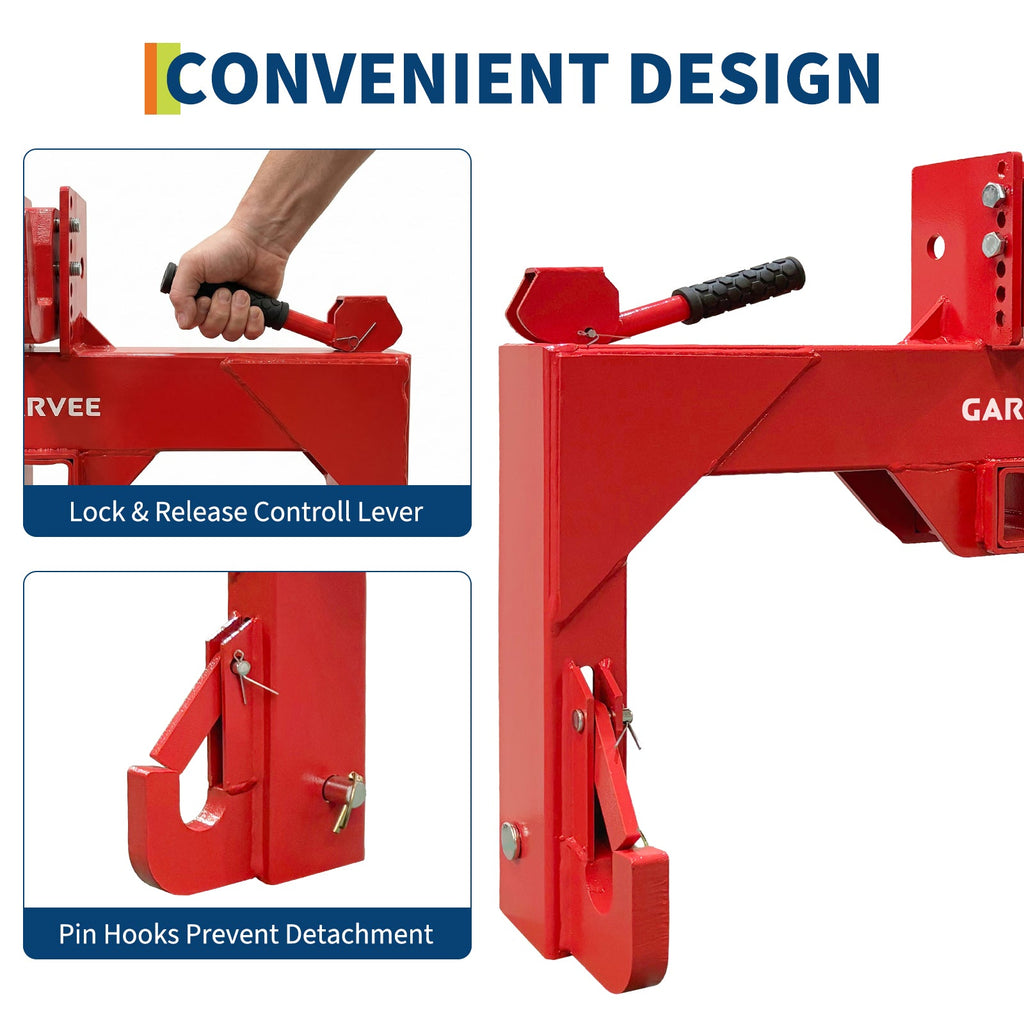 Garvee Heavy Duty 3-Point Quick Hitch Tool Set for Category 1 Tractors - Upgraded Versatile Adapter, 2" Receiver, 5-Level Adjustable Bolt, 3000 lbs Capacity, Trailer Hitch Attachment - Red