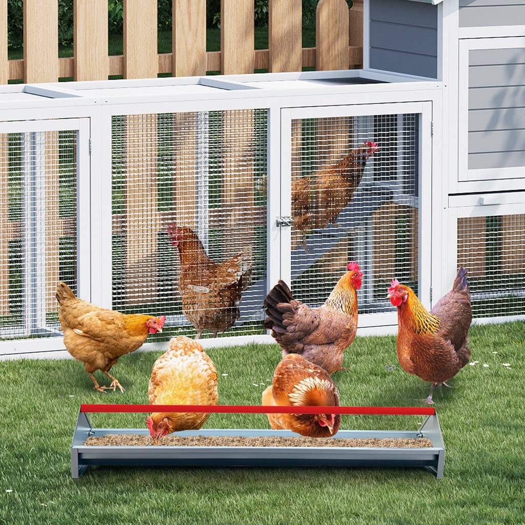 Garvee Large Capacity Galvanized Steel Poultry Feeder Trough – Heavy Duty Metal Construction with Crossbar & Drainage Holes, Easy to Clean, Weatherproof for Chickens, Ducks, Geese, Turkeys, Rabbits, Pigeons, Automatic Feed – Red Gauge (RAL2002)