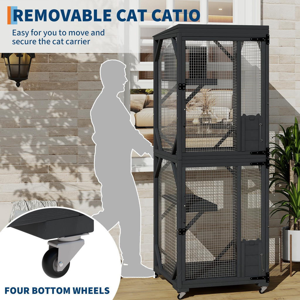 Garvee Outdoor Cats House with 4 Wheels, Walk-in Cat Cage, Catio Outdoor Enclosure Extra Large