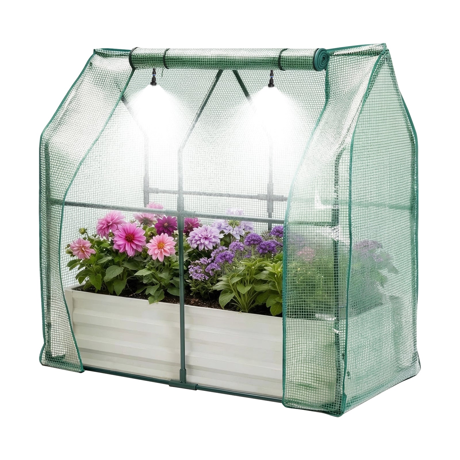 Garvee Raised Garden Bed Kit 4×2×1 ft, 0.6mm Galvanized Metal Planter with Self-Watering Drip Irrigation & Insect Mesh Cover for Vegetables