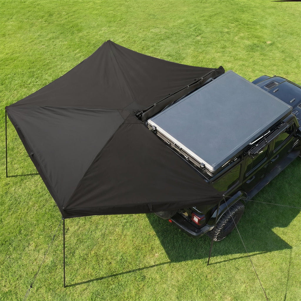 Garvee Heavy Duty 270° Vehicle Awning - 2M Waterproof Blackout Sun Shelter, Ripstop Oxford for SUV Truck Camping - Black, Driver Seat