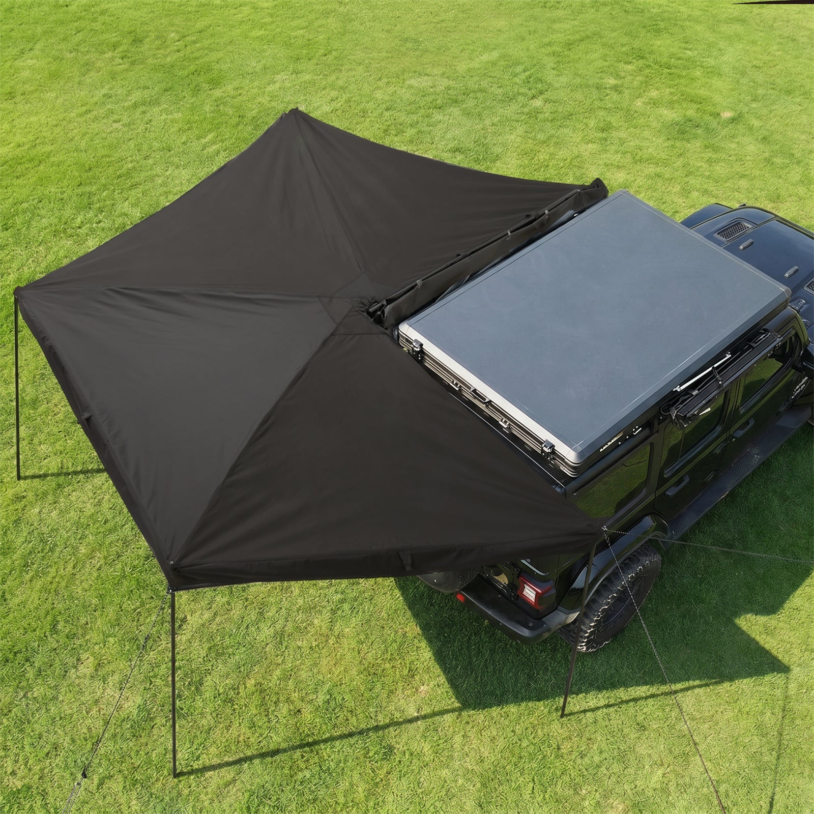Garvee Heavy Duty 270° Vehicle Awning - 2M Waterproof Blackout Sun Shelter, Ripstop Oxford for SUV Truck Camping - Black, Driver Seat