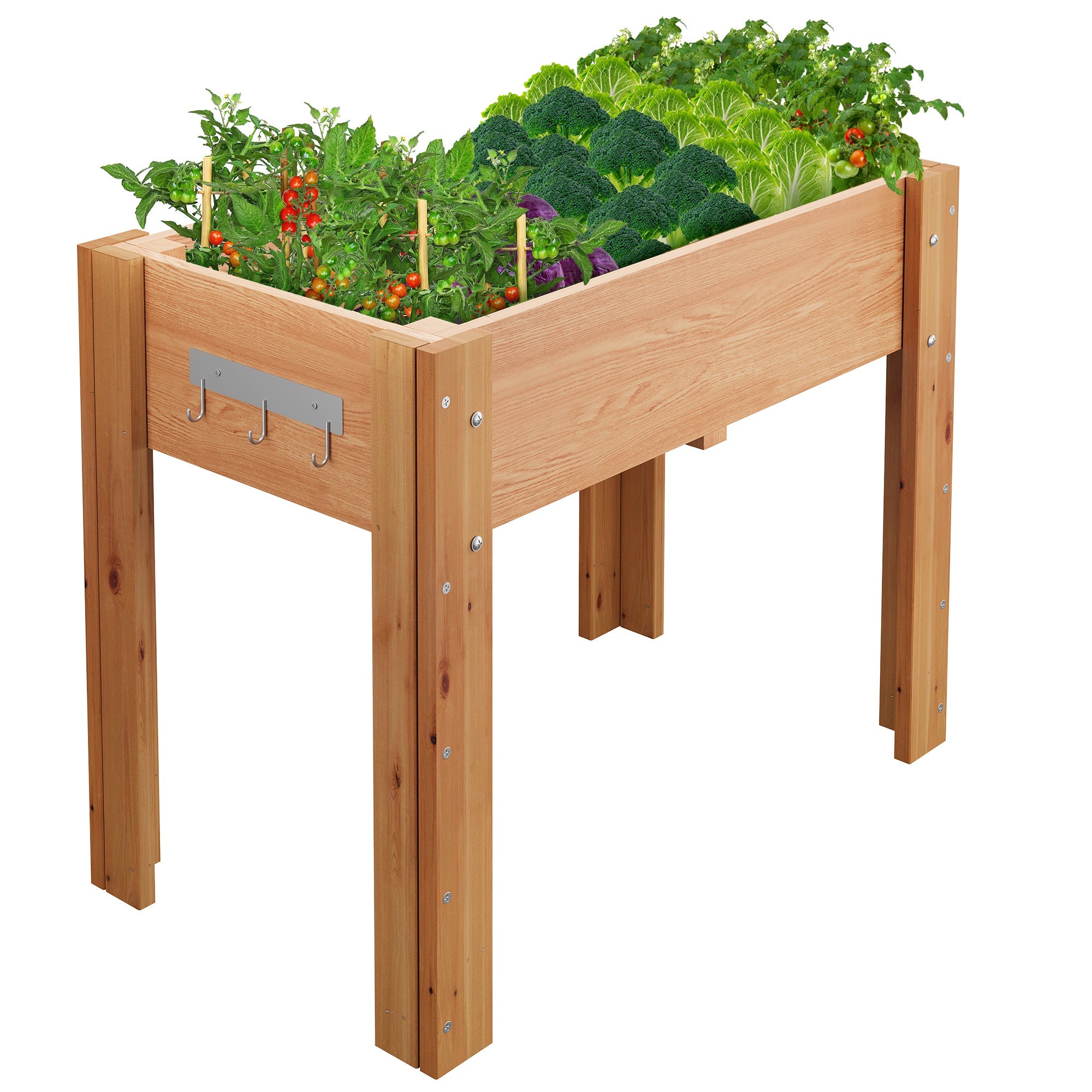 Garvee Ergonomic Elevated Wooden Raised Garden Bed with Legs & Hooks, 34" x 18" x 30" Planter Box with Non-Woven Liner, Easy Assembly for Vegetables, Herbs & Flowers, Oak