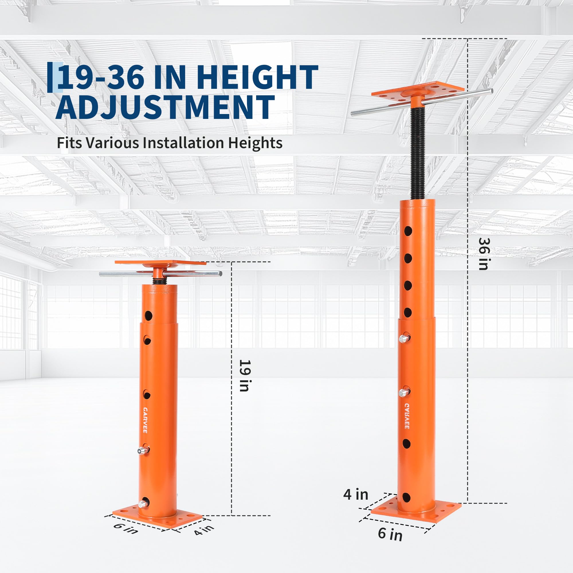 Garvee Heavy Duty Adjustable House Floor Jack – 18,000 lbs Capacity – Carbon Steel Joist Beam Support – 19"-36" Height Range – Basement Leveling and Lifting – Orange Red, 19-36in