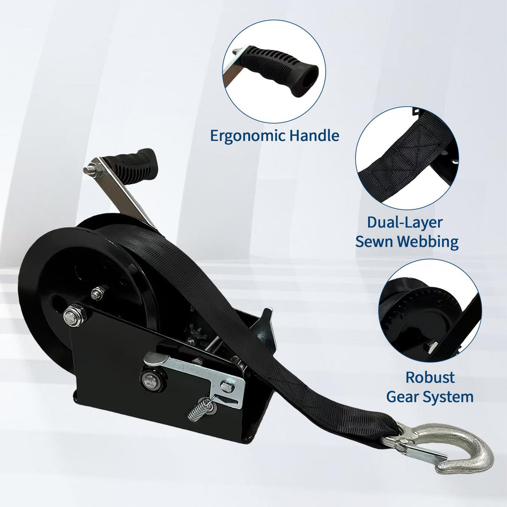 Garvee 3500lbs Heavy Duty Boat Trailer Winch with 33FT Strap, Dual-Speed 4:1/8:1 Gear Ratio & 2-Way Ratchet, Professional Hand Crank Winch for Pulling Boat, Trailer, Truck, RV, ATV, Jet Ski