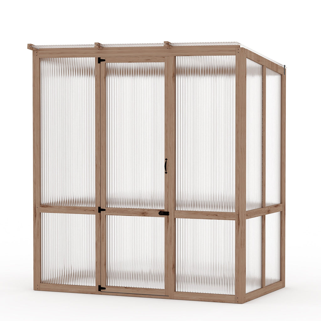 Garvee 4x6FT Wooden Greenhouse with Cedar Frame, Outdoor Wood Greenhouses with Roof Vent, Wood and Polycarbonate Walk-in Greenhouse