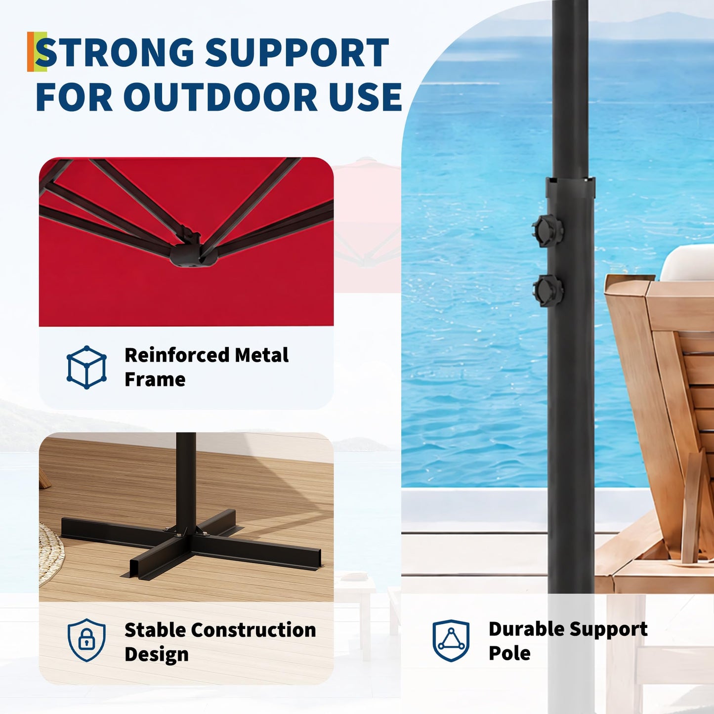 Garvee 9' Cantilever Patio Umbrella, 101.2" W × 94.5" H Offset Parasol with Vented Polyester Canopy for Patio, Red
