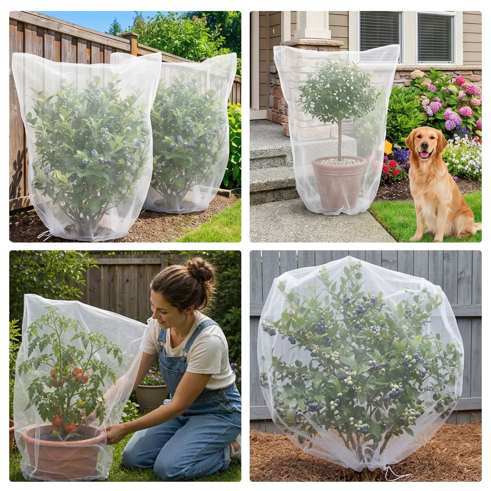 Garvee Garden Netting for Vegetables & Berry Bushes, 8-Pack 4 x 4.6 FT Reusable PE Mesh Covers with Drawstrings for Animal Protection