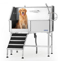Garvee 46 Inch Stainless Steel Dog Washing Station with Walk-in Ramp, Heavy Duty Pet Grooming Bathtub, Brushed Finish, Left Door Options