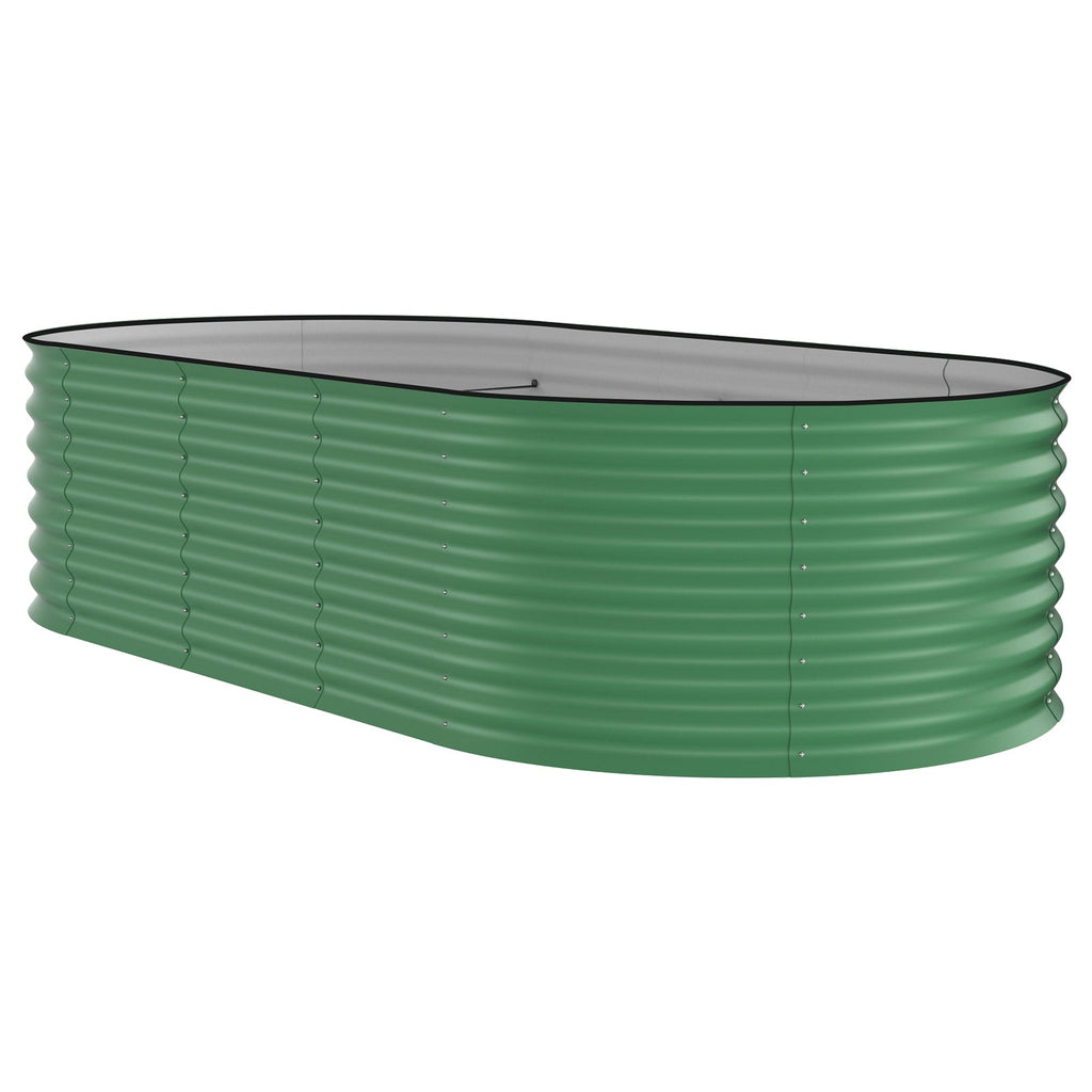 Garvee 8' × 4' × 2' Galvanized Steel Raised Garden Bed, 24-Inch Deep Oval Planter with Open Bottom, Safety Edging & Support Bars, Green