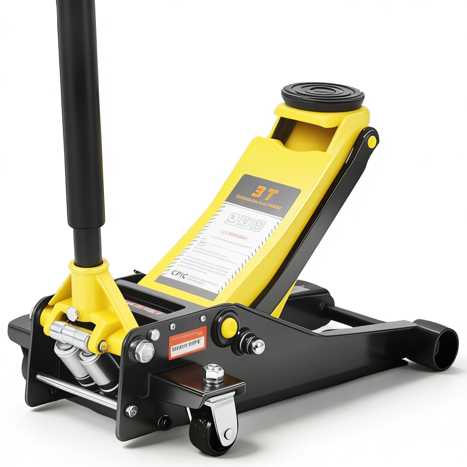Garvee 3 Ton (6000lbs) Hydraulic Floor Jack - Low Profile Dual Piston Quick Lift - Heavy Duty Steel, Trolley Design - 2.95-15.35 in Lifting Range - For Car, SUV, Truck - Yellow + Black