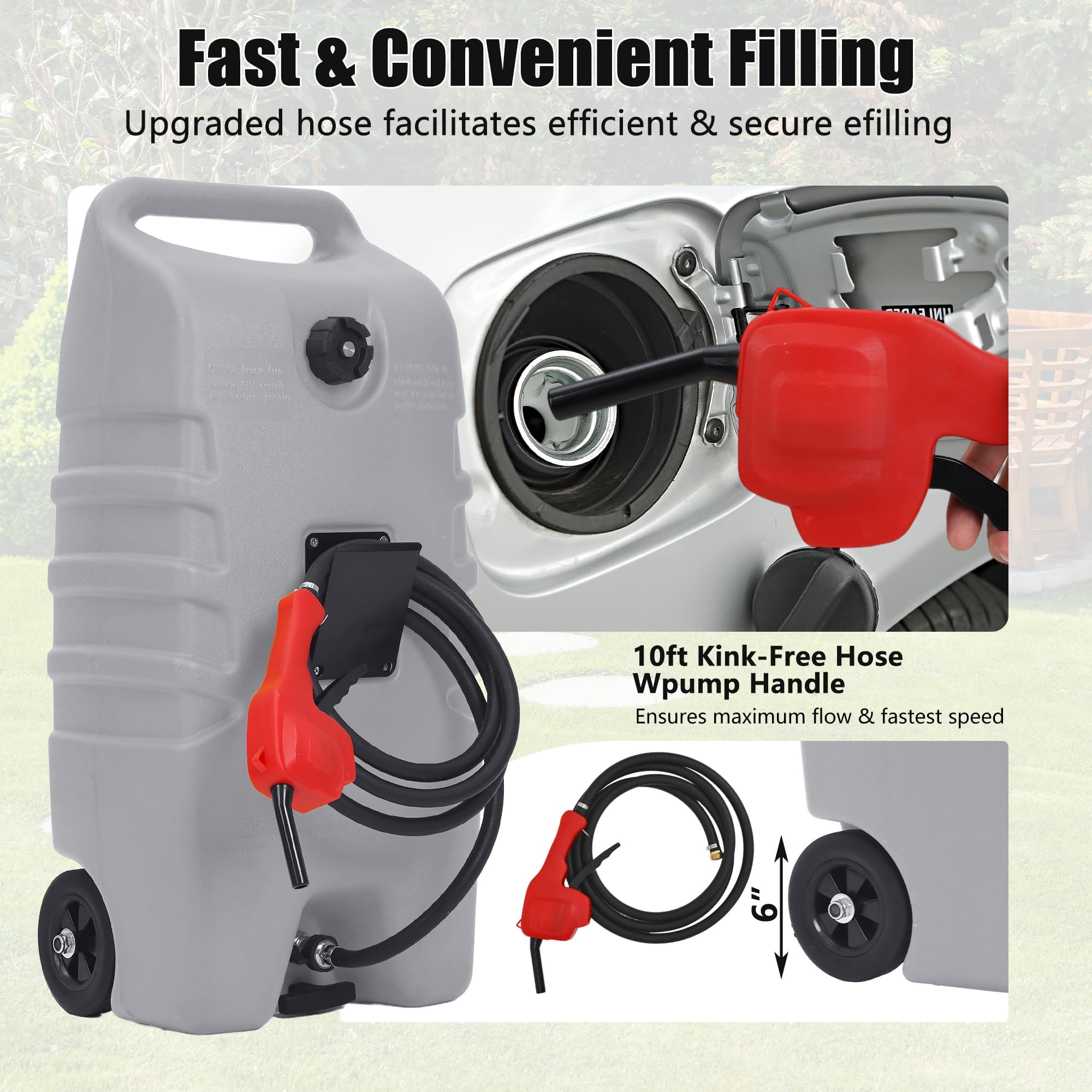 Garvee 14 Gallon Gas Can Fuel Caddy with Manual Pump, Leak-Proof Dual-Valve, HDPE Material, Wheels & 10ft Hose, for Cars & Boats, Grey