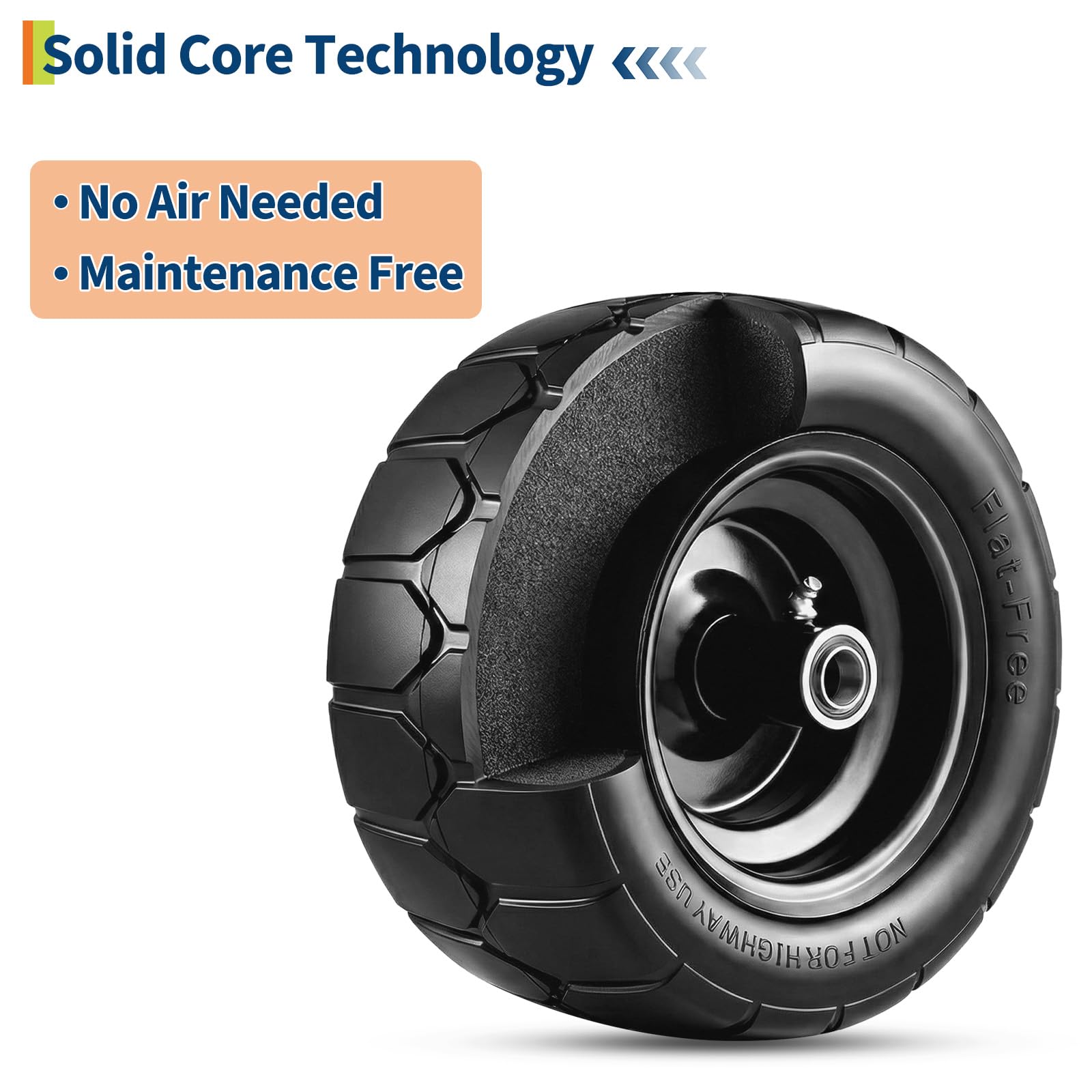 Garvee 2 Pack 11x6.00-5 Flat Free Lawn Mower Tire and Wheel, 353 lbs Load, Polyurethane, Puncture-Proof, 3/4" & 5/8" Bushings, Push Mowers & Garden Carts
