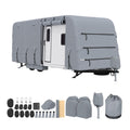 Garvee 30-33FT Heavy-Duty Trailer Cover for Campers, 4-Ply Oxford RV Cover with Waterproof Roof, Breathable Side Vents, UV Protection, Tie-Down Straps, Zipper Access, Tire Covers, and Storage Bag, Grey