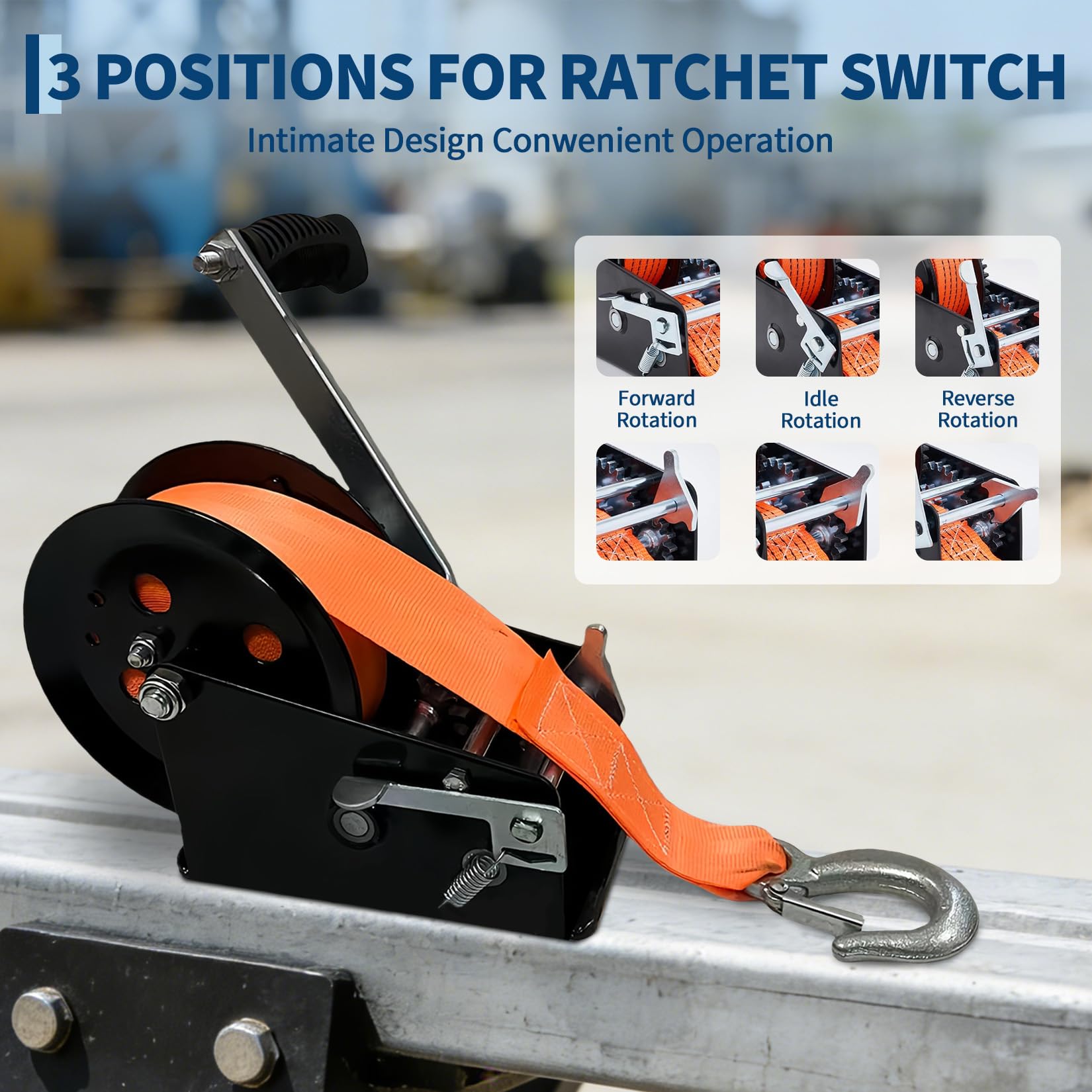 Garvee 3500lbs Heavy Duty Boat Trailer Winch with 33FT Strap, Dual-Speed 4:1/8:1 Gear Ratio & 2-Way Ratchet, Professional Hand Crank Winch for Pulling Boat, Trailer, Truck, RV, ATV, Jet Ski