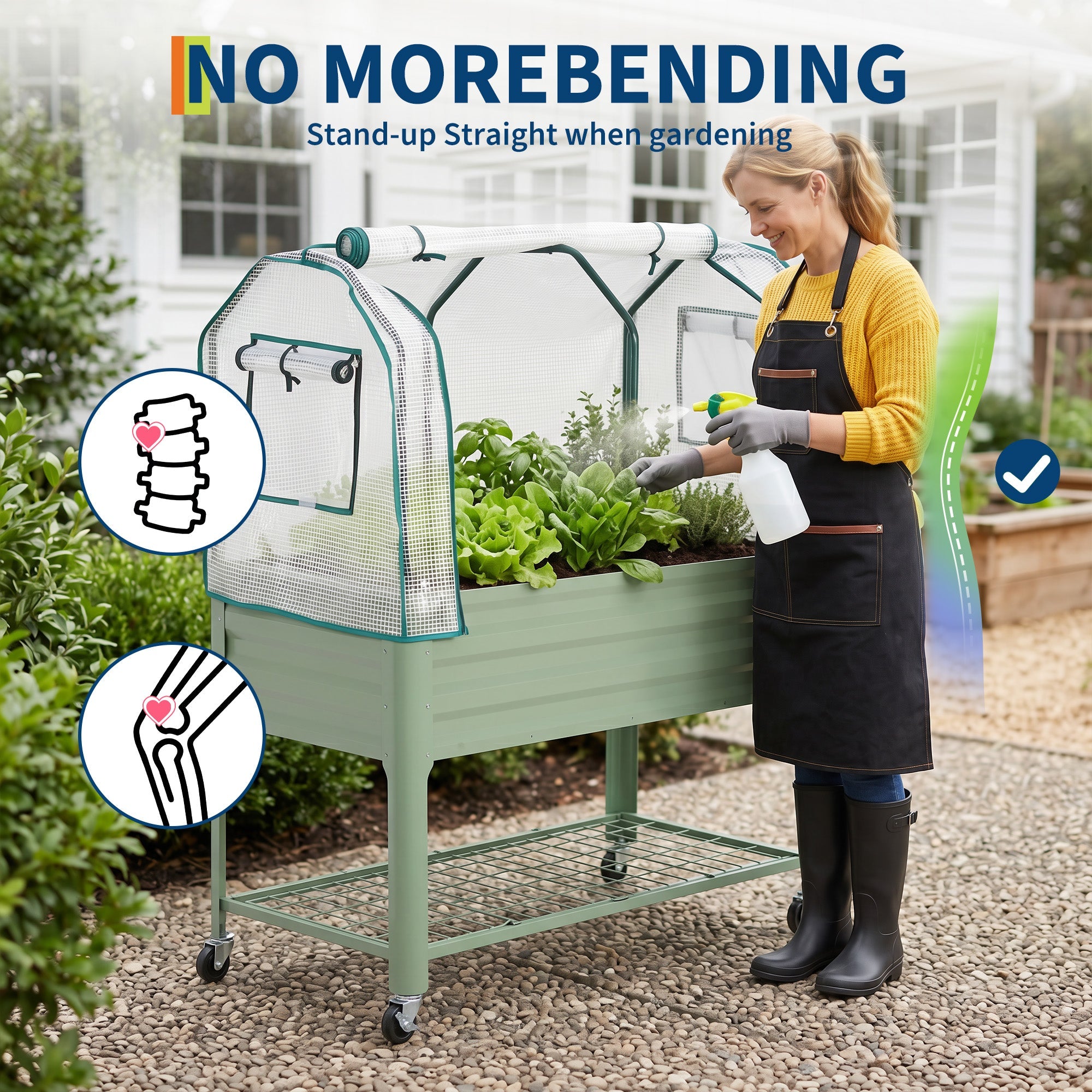 Garvee Raised Garden Bed with Cover 48" × 24" × 55", Green Galvanized Metal Planter Box with PE Greenhouse Cover, Legs & Drainage Holes