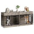 Garvee 78.7" Double Dog Crate Furniture with Storage and 4 Doors, Dog Kennel Indoor with Feeding Bowls, Wood Dog Crate TV Stand for Small Medium Dogs, Gray