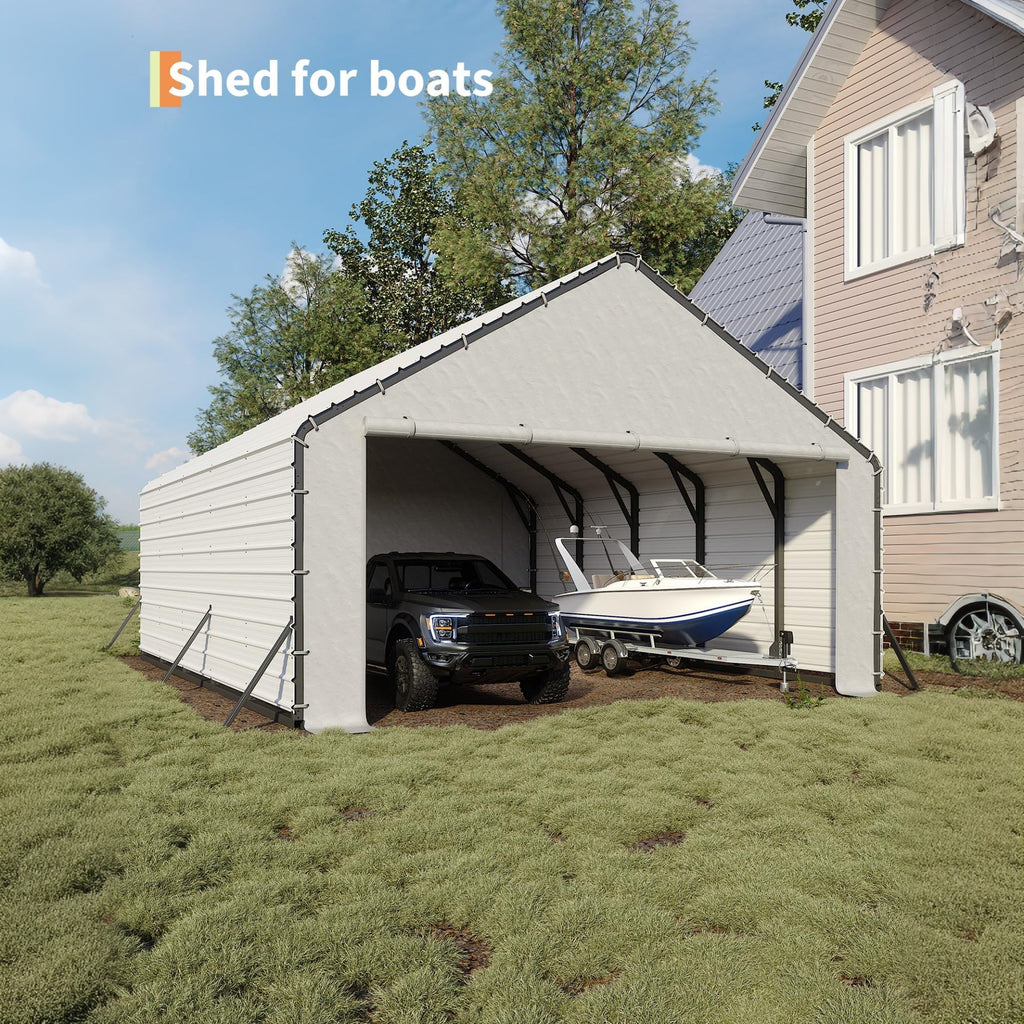 Garvee Heavy Duty Zippered Door Panels for Metal Carports – Weatherproof Tarp with Ball Bungees, Easy Install, Secure Fit – Replacement Doors for 20x25ft & 20x20ft Shelters, Grey, 20FT Width