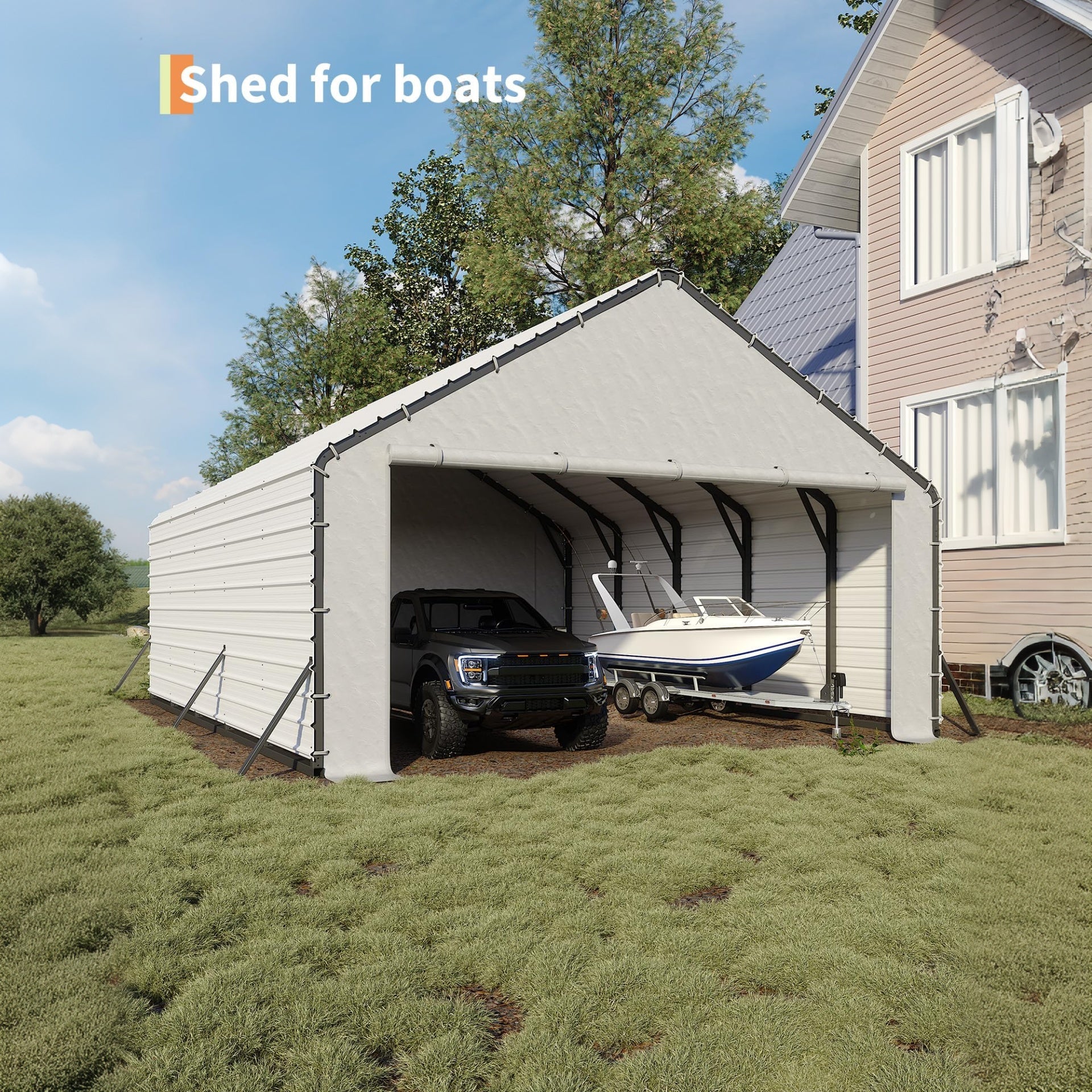 Garvee Heavy Duty Zippered Door Panels for Metal Carports – Weatherproof Tarp with Ball Bungees, Easy Install, Secure Fit – Replacement Doors for 20x25ft & 20x20ft Shelters, Grey, 20FT Width