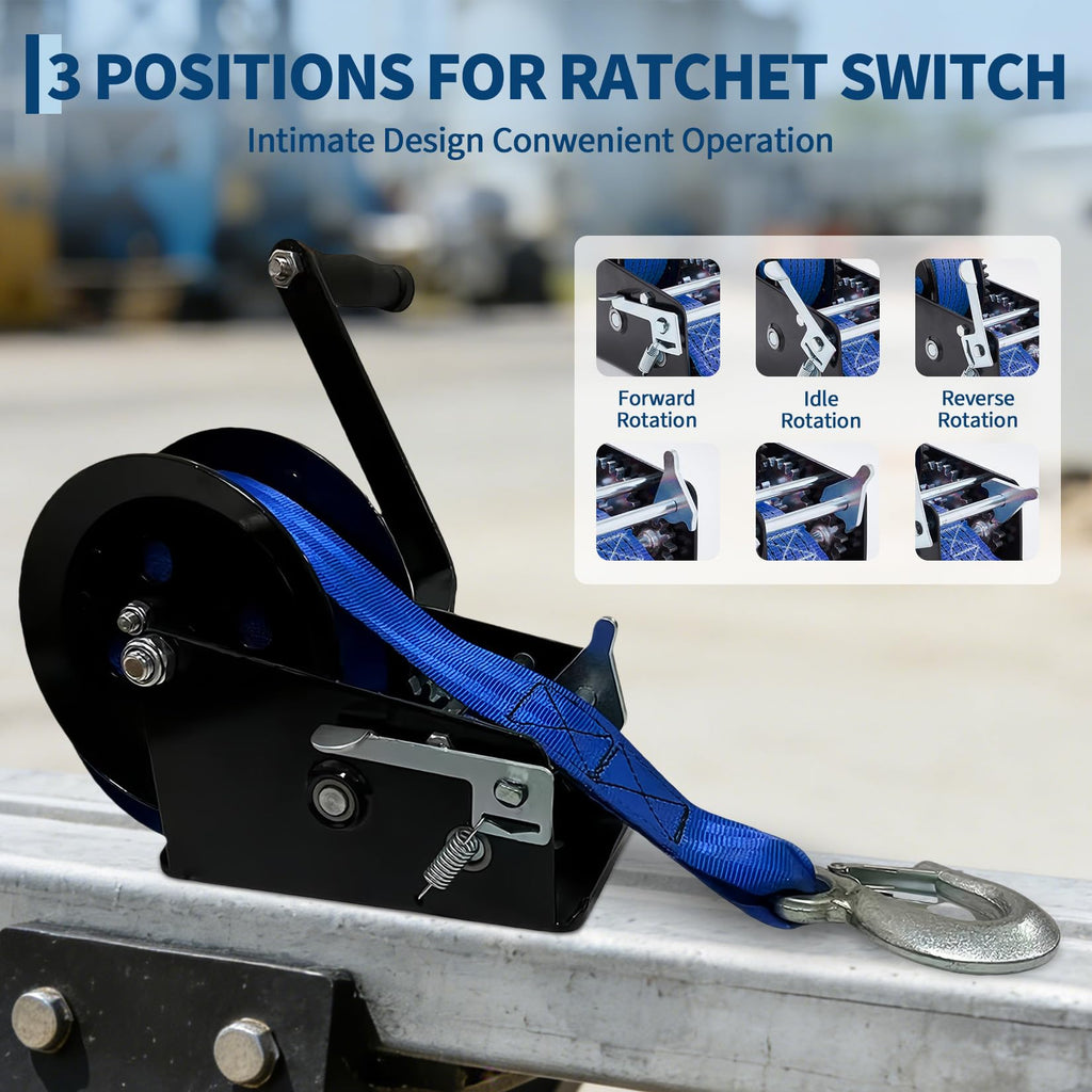 Garvee 3500lbs Heavy Duty Boat Trailer Winch with 33FT Strap, Dual-Speed 4:1/8:1 Gear Ratio & 2-Way Ratchet, Professional Hand Crank Winch for Pulling Boat, Trailer, Truck, RV, ATV, Jet Ski, Blue