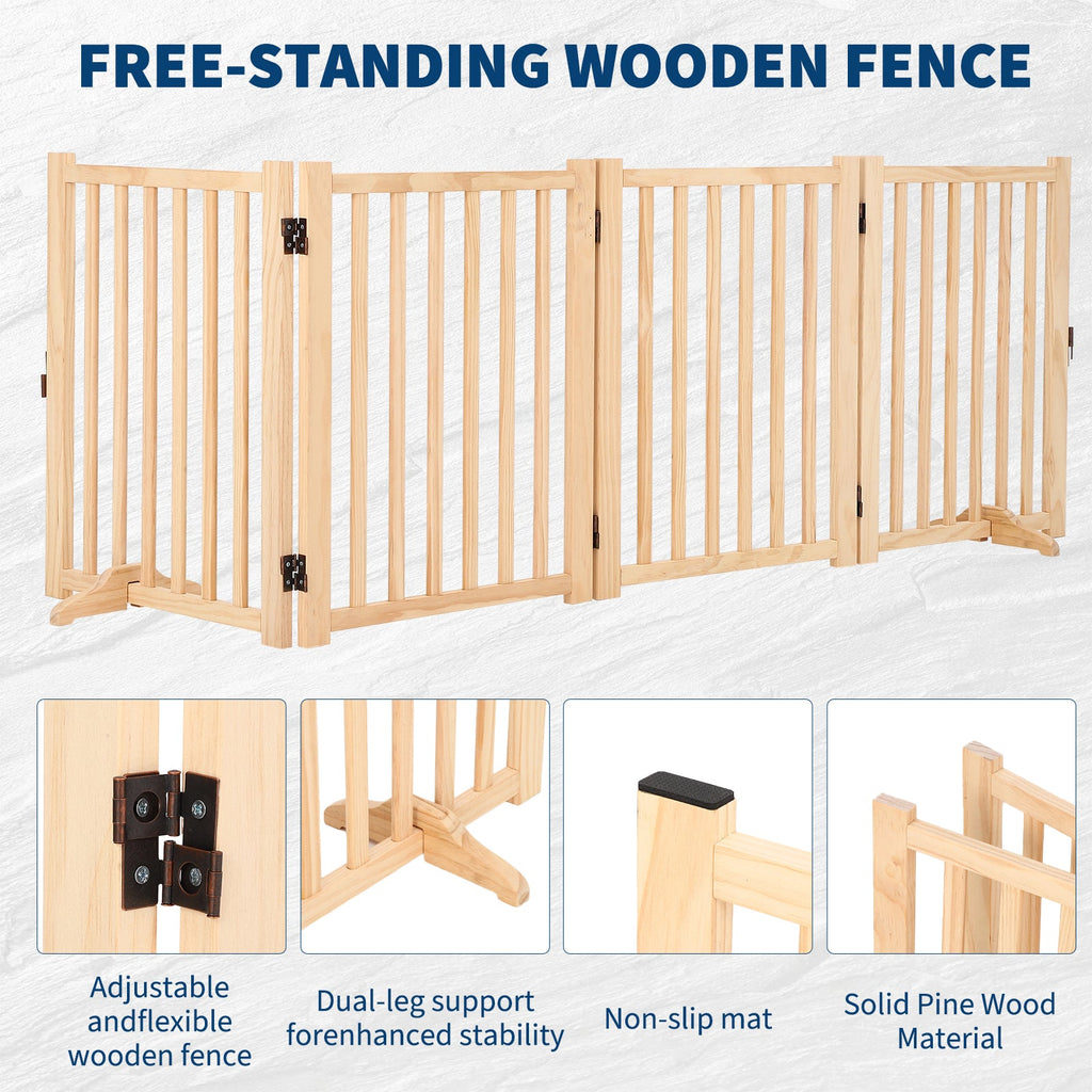 Garvee Wooden Freestanding Dog Gate, Collapsible Pet Gate with Support Feet, Indoor Dog Fence for The House,Doorways, Stairs，Expandable Pet Fence -4 Panel H:24”