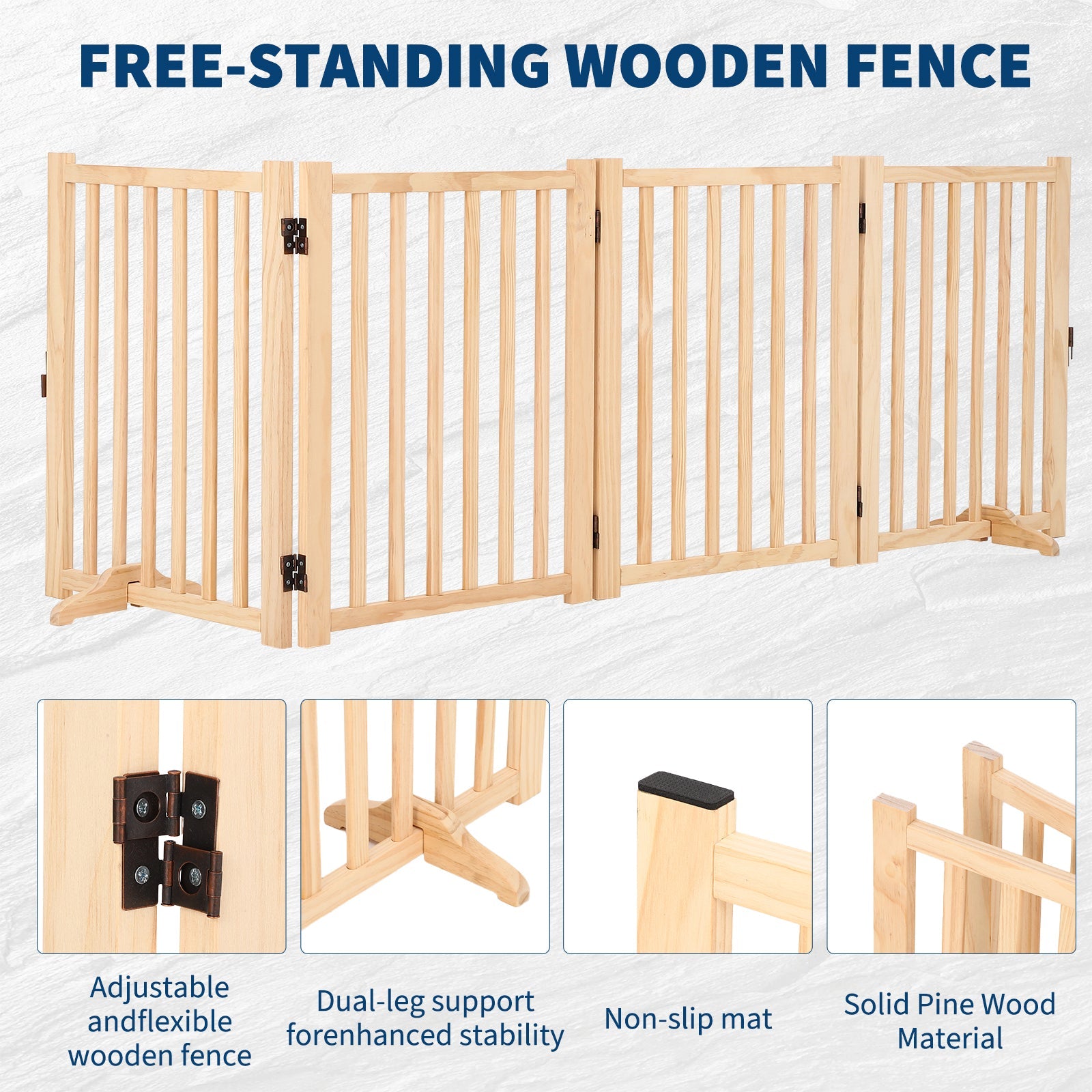 Garvee Wooden Freestanding Dog Gate, Collapsible Pet Gate with Support Feet, Indoor Dog Fence for The House,Doorways, Stairs，Expandable Pet Fence -4 Panel H:24”