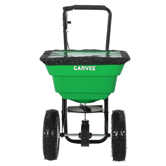 Garvee 80 lb Push Broadcast Spreader, Walk-Behind Lawn & Garden Spreader with 29 L Hopper, 0–12 ft Coverage, 13" All-Terrain Wheels & 20-Level Flow Control for Seed, Fertilizer, Salt & Ice Melt, Green/Black