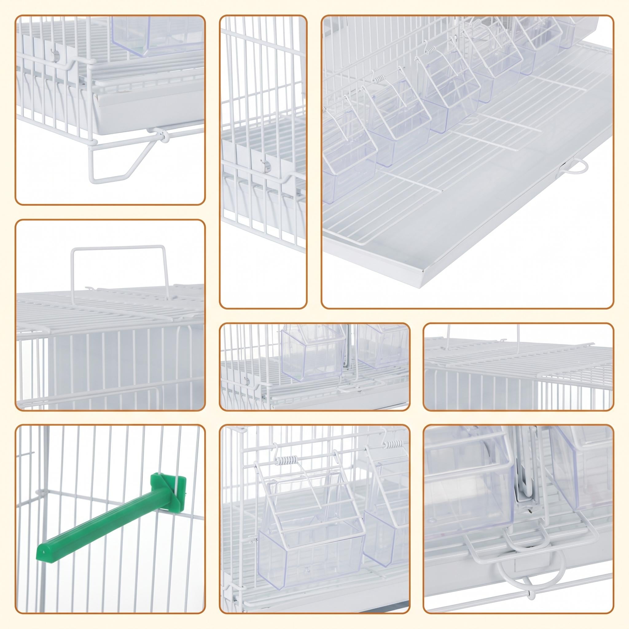 Garvee Flight Bird Cage with Slide Out Tray and Bottom Grate, Budgies Cockatiels Lovebirds Canaries Parakeet Cage, Stackable Design for Small and Medium Birds, White