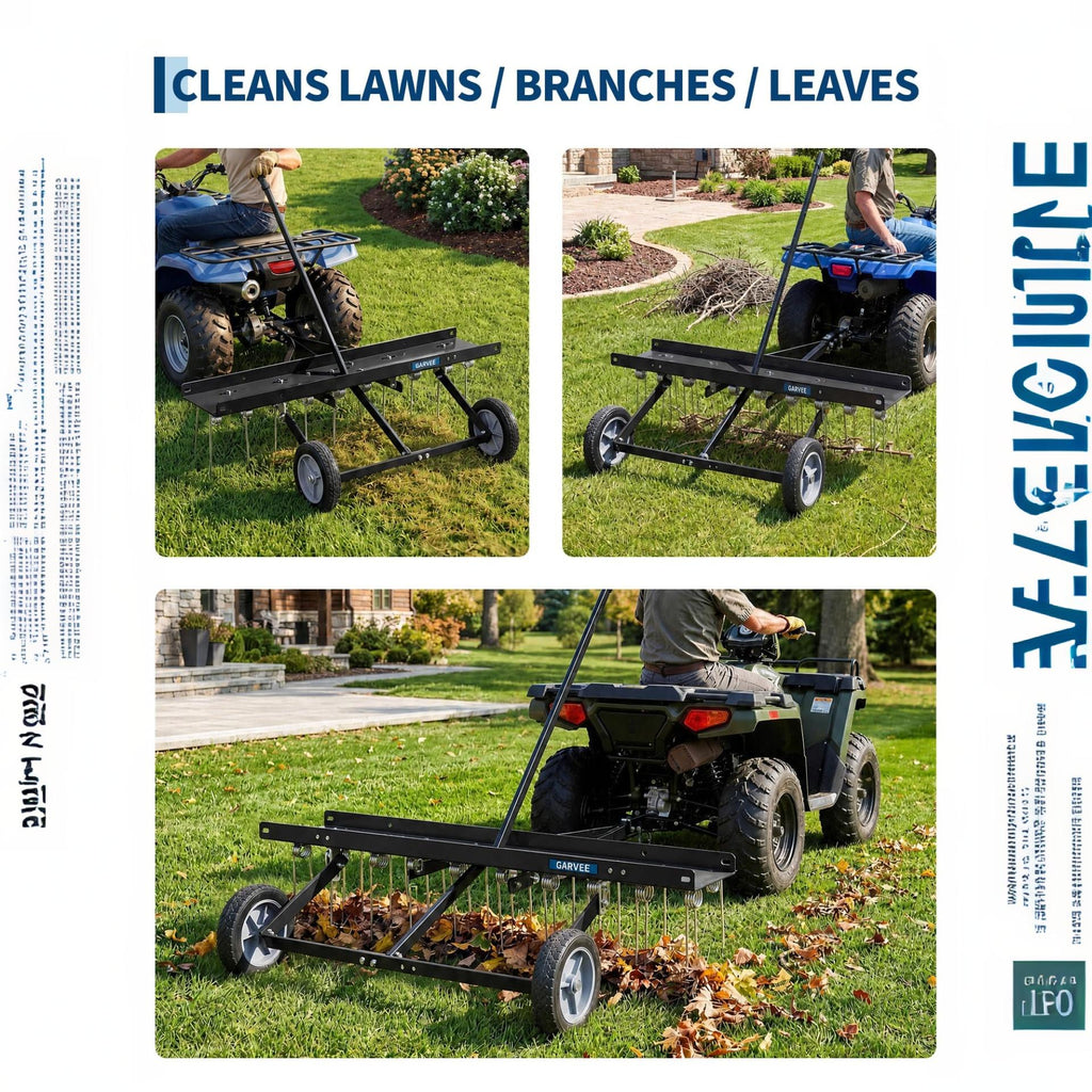 Garvee 40" Tow Behind Lawn Dethatcher, 20 Spring Steel Tines and Ballast Tray for Riding Mowers
