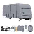 Garvee 33-35FT Heavy-Duty Trailer Cover for Campers, 4-Ply Oxford RV Cover with Waterproof Roof, Breathable Side Vents, UV Protection, Tie-Down Straps, Zipper Access, Tire Covers, and Storage Bag, Grey