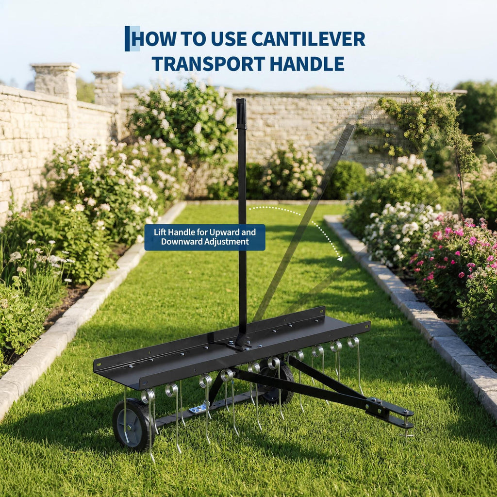 Garvee 48" Tow Behind Lawn Dethatcher, 24 Spring Steel Tines with 330 lb Ballast Tray for Large Yards