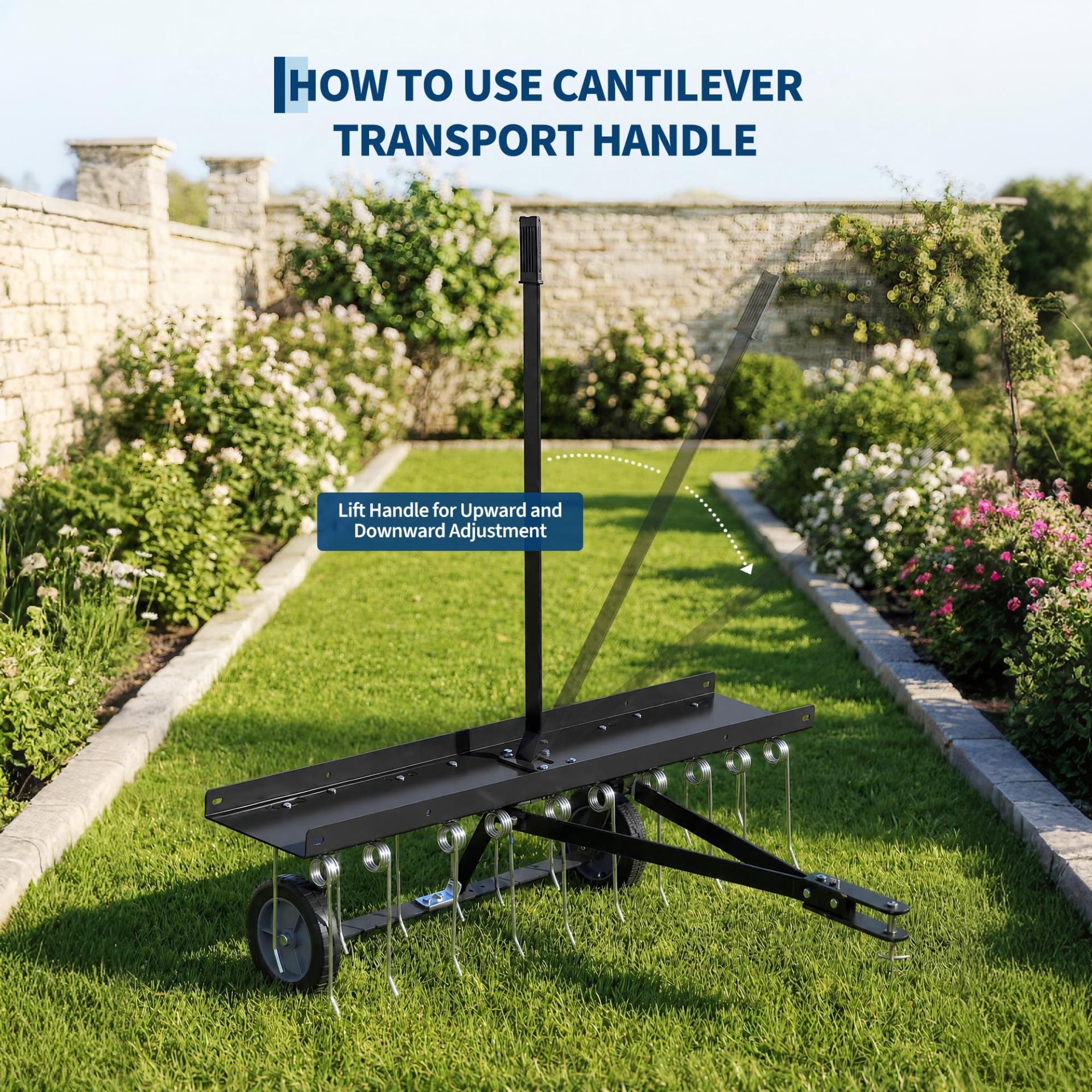 Garvee 48" Tow Behind Lawn Dethatcher, 24 Spring Steel Tines with 330 lb Ballast Tray for Large Yards