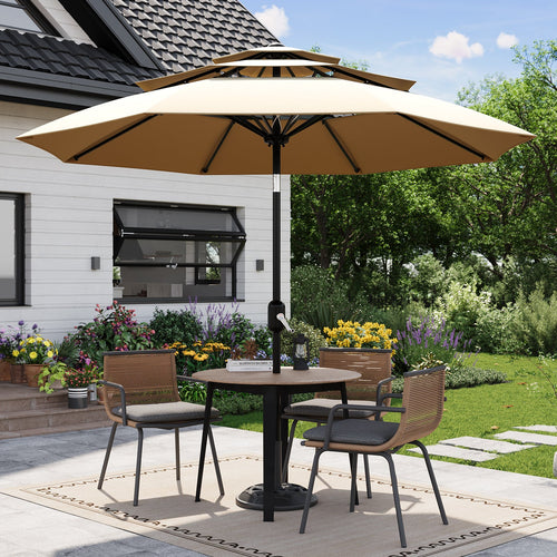 Garvee 10' Outdoor Patio Umbrella, 3-Tier Vented Canopy with Crank Tilt, 8 Ribs, Tan